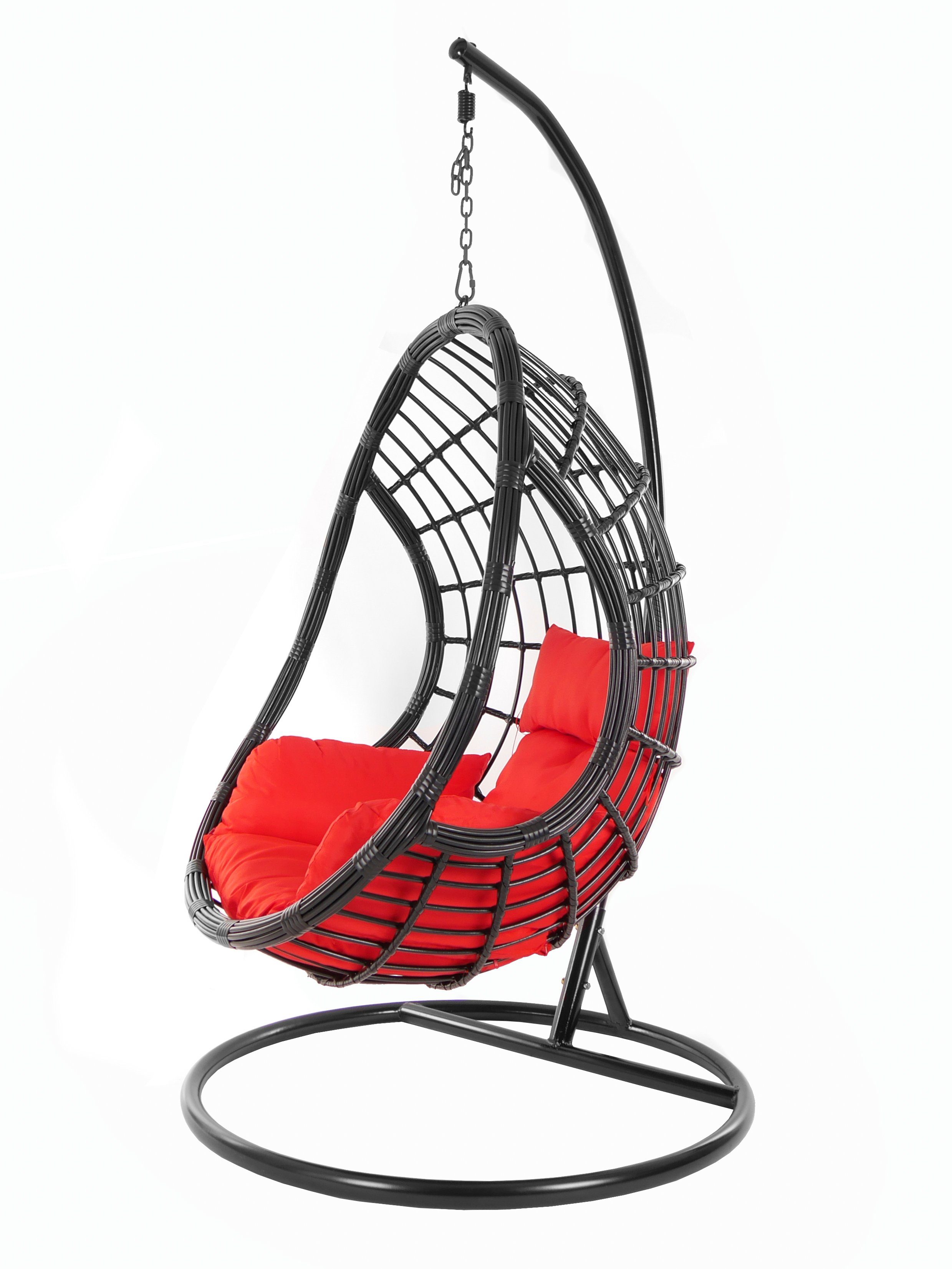 KIDEO Hängesessel PALMANOVA black, Schwebesessel, Swing Chair, Hängesessel mit Gestell und Kissen, Nest-Kissen rot (3050 scarlet)