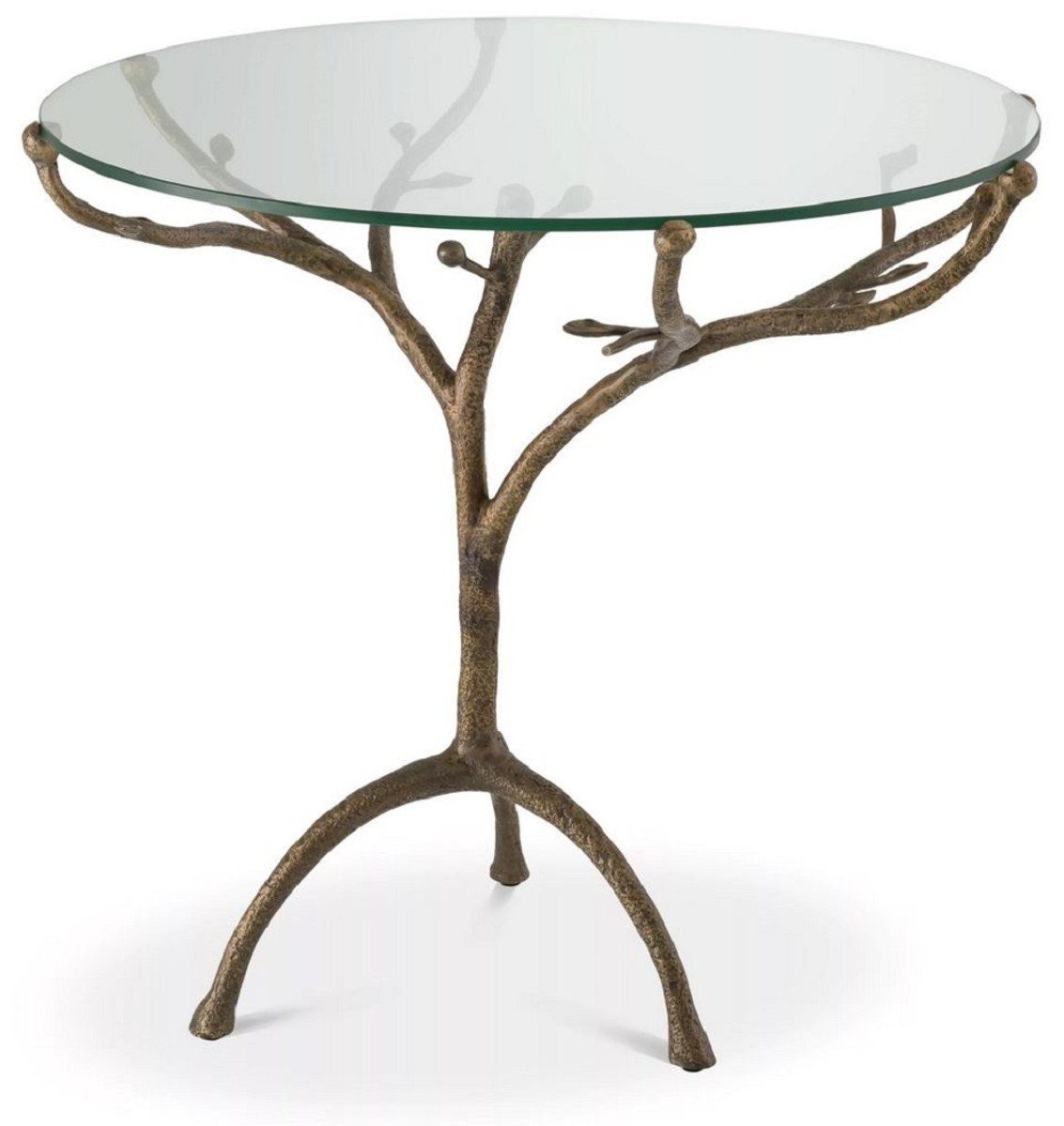 Casa Padrino Beistelltisch Luxus Beistelltisch Vintage Messingfarben Ø 79,5  x H. 75 cm - Runder Dreibein Messing Tisch mit Glasplatte - Möbel - Luxus  Möbel
