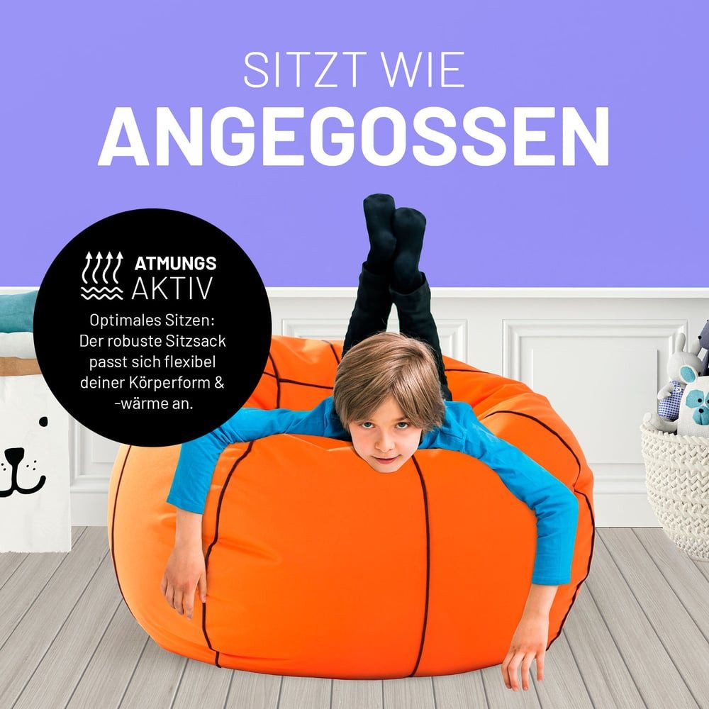 Lumaland Sitzsack Luxury Basketball Sitzkissen, Bodenkissen gaming Bean Bag waschbar robust 370l & 170l – Bild 5 von 5