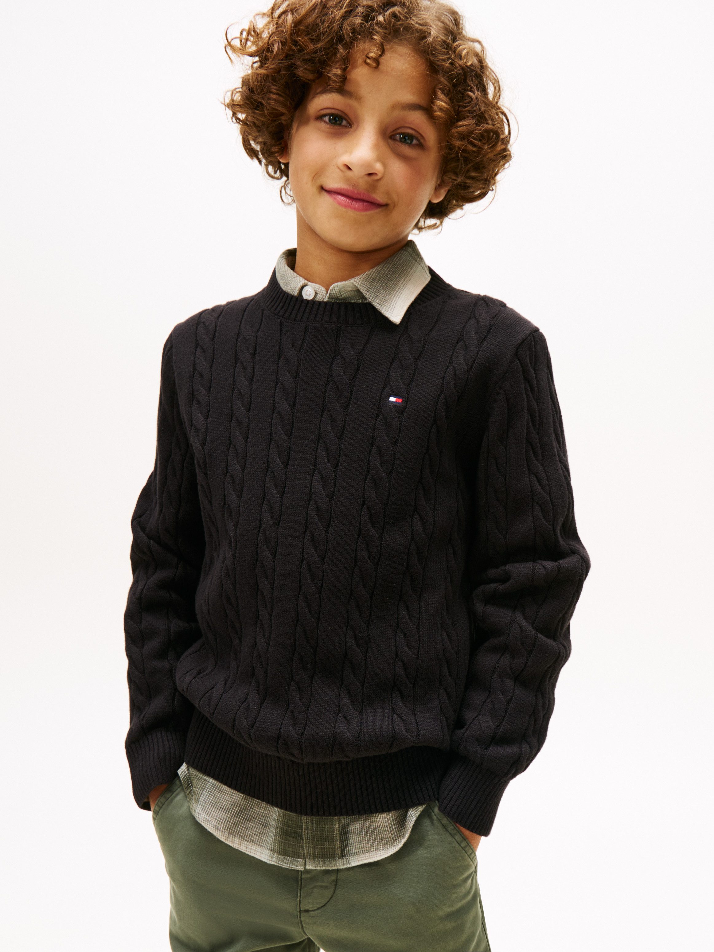 Tommy Hilfiger Strickpullover COTTON CABLE SWEATER für Kinder bis 16 Jahre, mit Zopfmuster