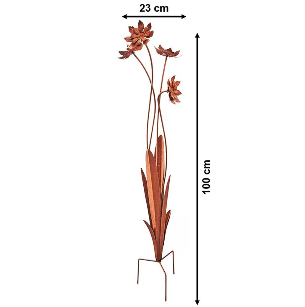 Kobolo Gartenstecker Dekostecker Blumen WILDFLOWER Naturrost Braun - Gartendeko Dekoration (Stück, 1-St., Stecker mit Bodenstab) 23x23x100 cm