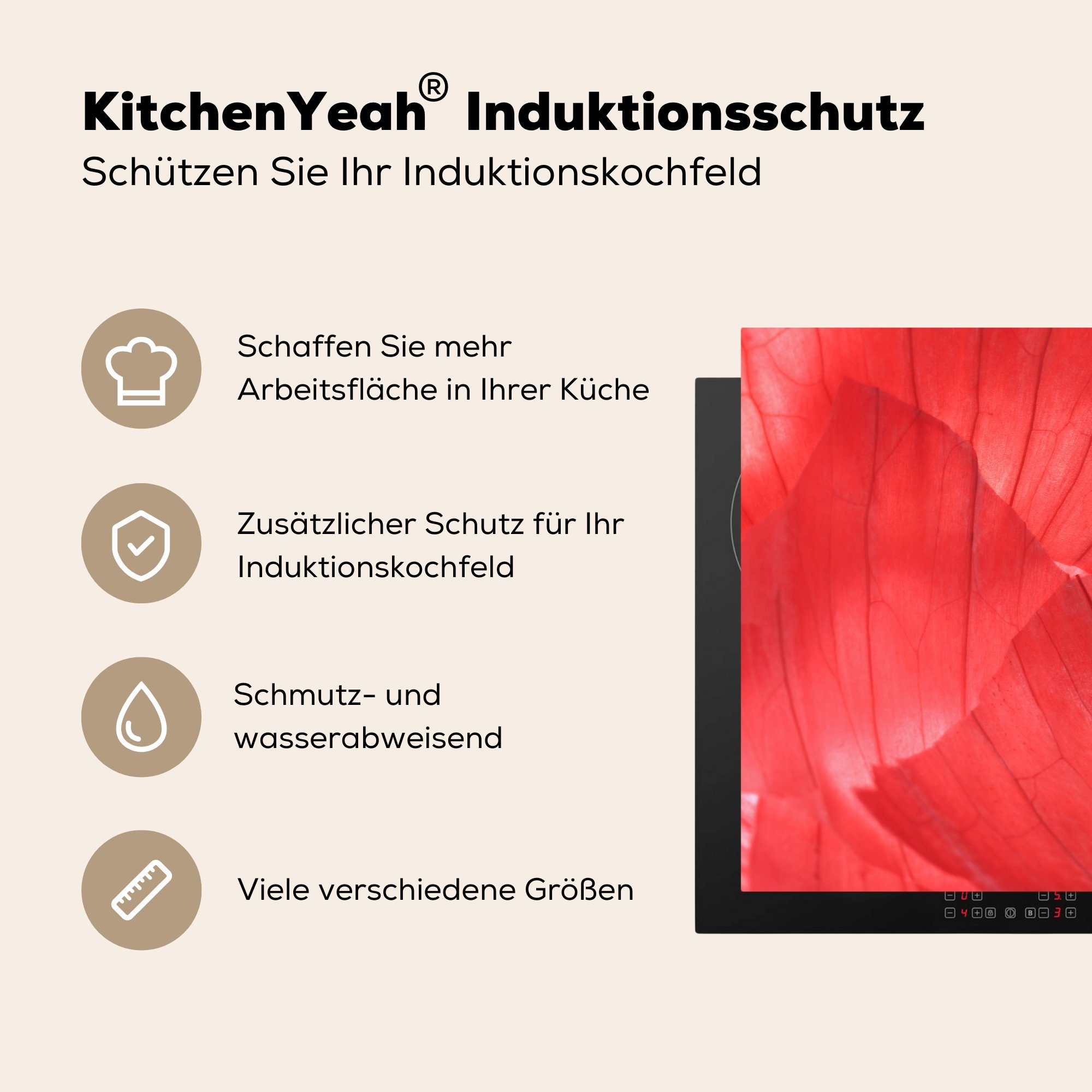 küche, einer Vinyl, Induktionskochfeld die Schale Ceranfeldabdeckung cm, für (1 Herdblende-/Abdeckplatte tlg), 81x52 Zwiebel, Schutz MuchoWow roten