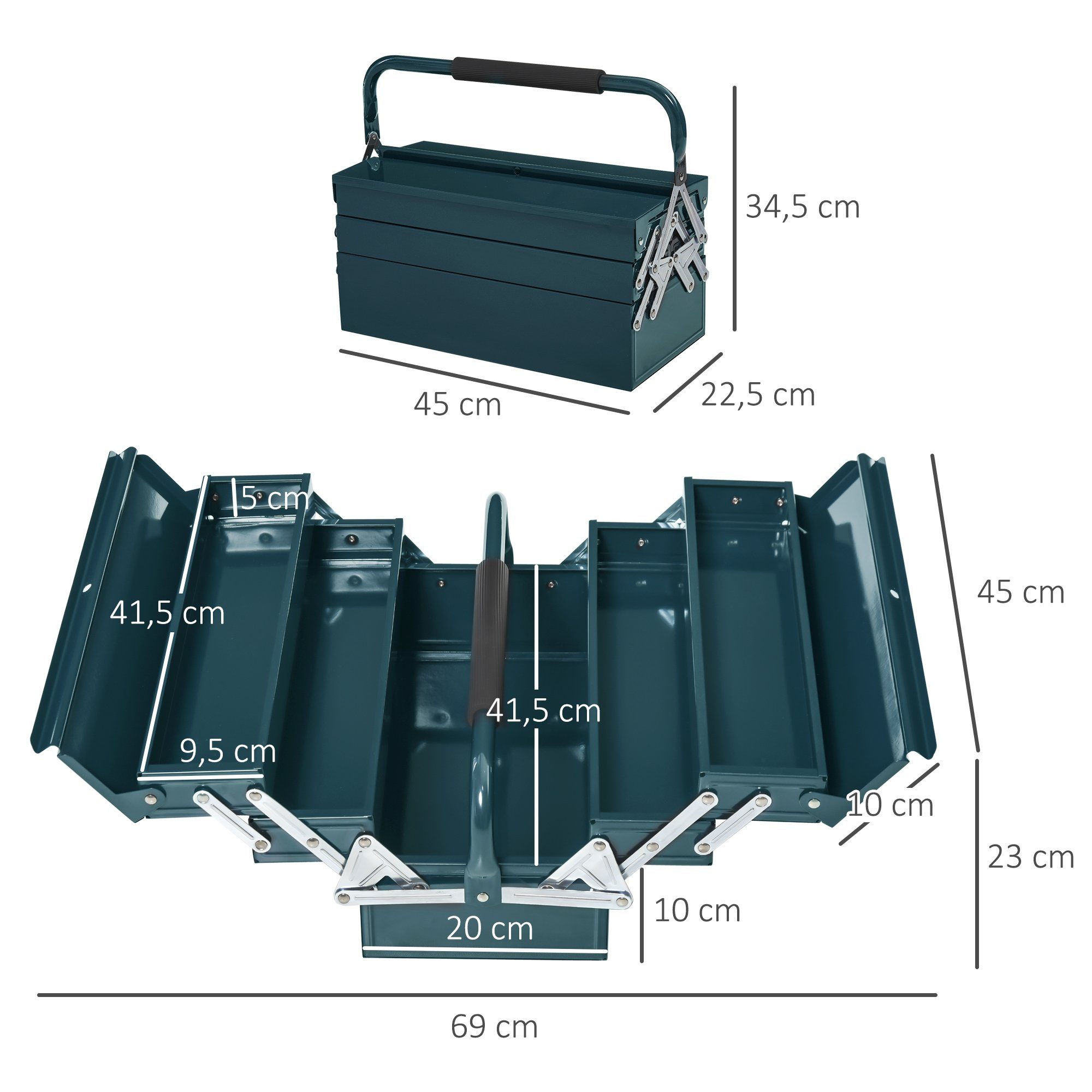 St., 34.5cm aufklappbar Werkzeugkasten), Werkzeugkasten x 20 45 Werkzeugbox (Set, 1 x Durhand x 1 mit Fächer Stahl 5