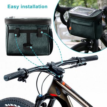 CALIYO Handy-Lenkertasche Lenkertasche Fahrrad mit lenkeradapter, 4.2L fahrradkorb vorne Tasche, mit transparenter Touchscreen und abnehmbarem Schultergurt