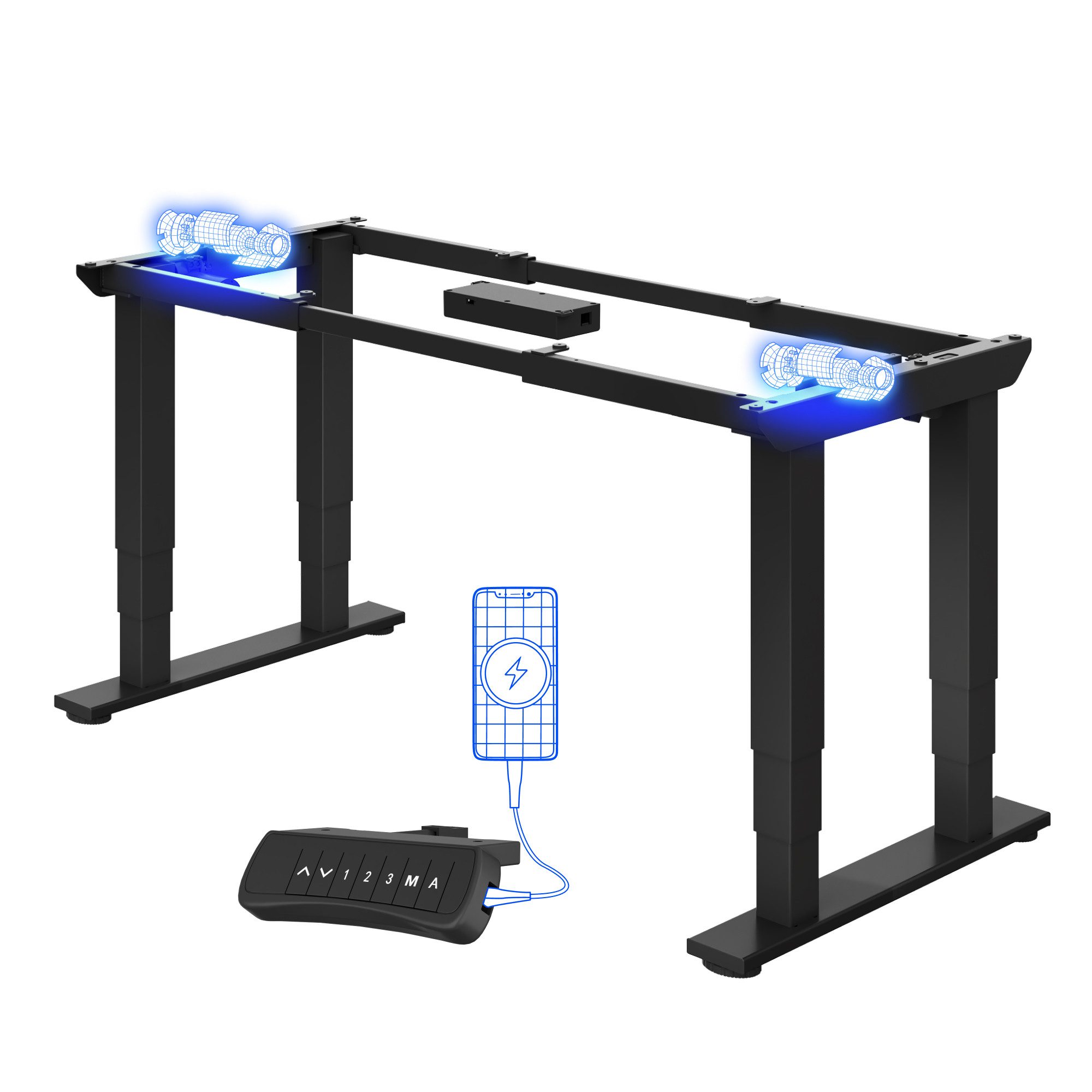 FLEXISPOT Schreibtisch Höhenverstellbarer Schreibtischgestell mit 4-Beinen (Dual-Motor, 66-131 cm höhenverstellbar, belastbar bis 250KG, USB-Anschluss und Kollisionsschutz), ideal für Büro, Homeoffice & als Esstisch nutzbar
