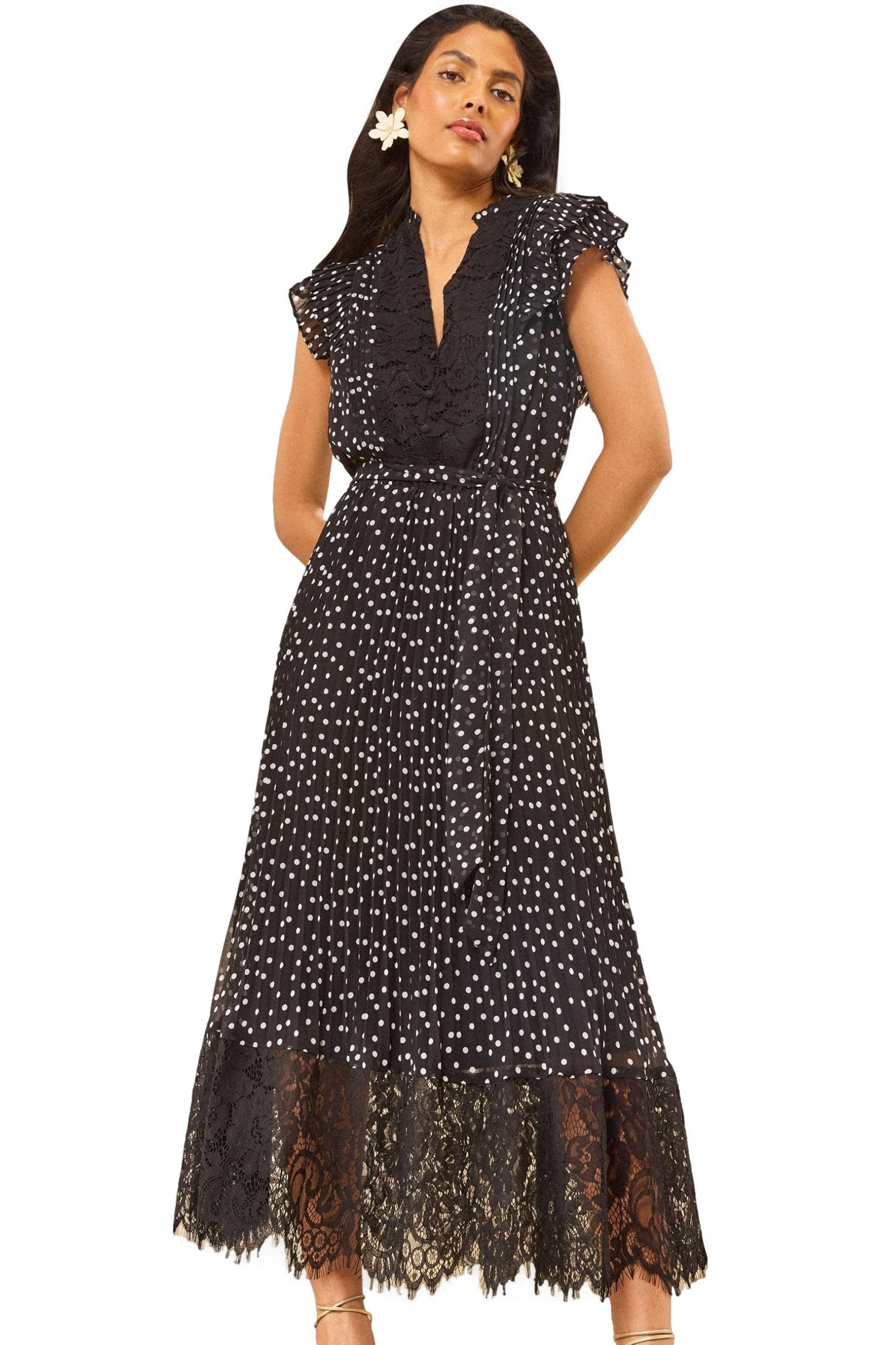 Love & Roses Midikleid Love & Roses Plissiertes Midikleid mit Spitze (1-tlg)
