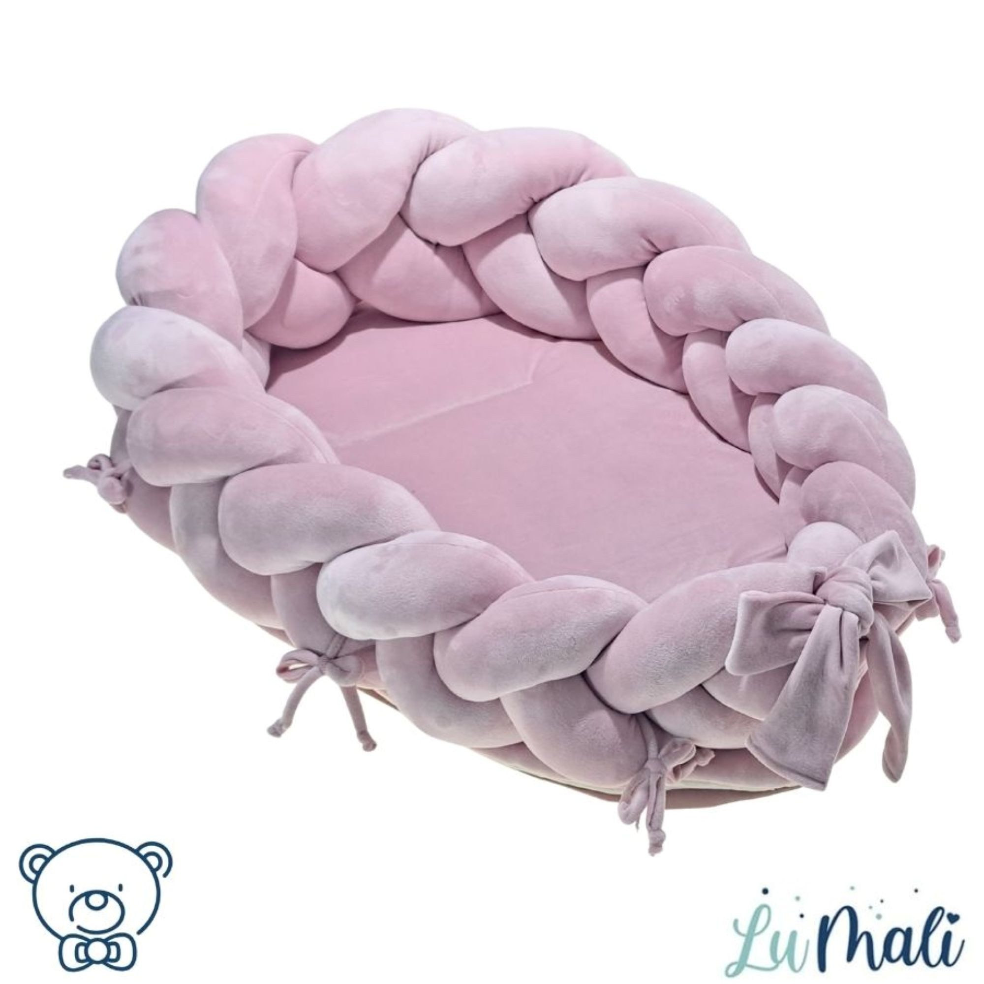 LuMali Kuschelnest 3in1 Babynest XXL Kokon Zopf Matte Kissen superweich wendbar doppelt, (3-teiliges Set: Zopf, Matte, Kissen), Neugeborene Baumwolle Velour antiallergisch wendbar Geschenk Geburt