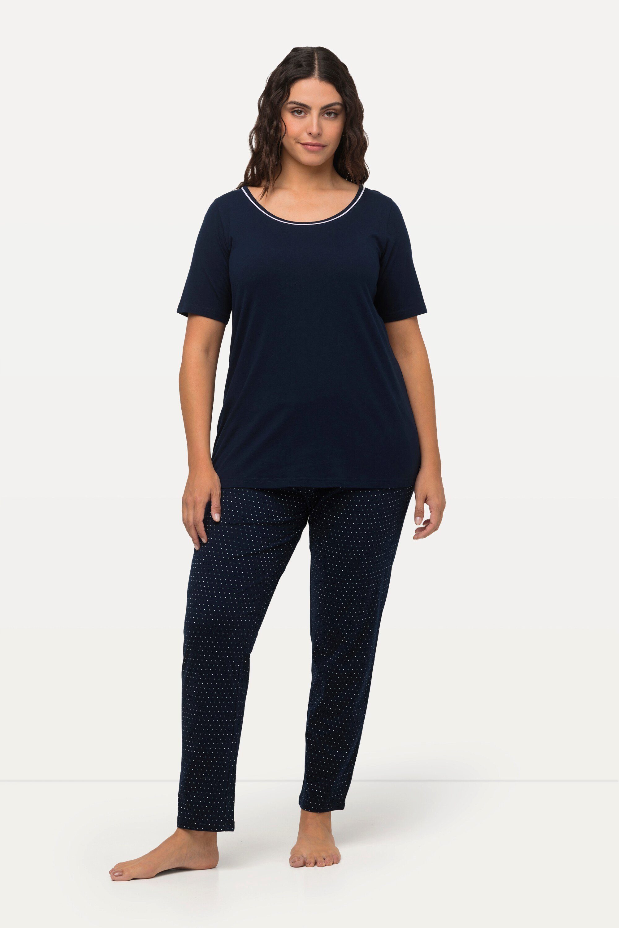 Pyjama Femme 2 Pièces Ulla Popken – T-shirt Col Rond Et Pantalon à Pois – Coton Confortable