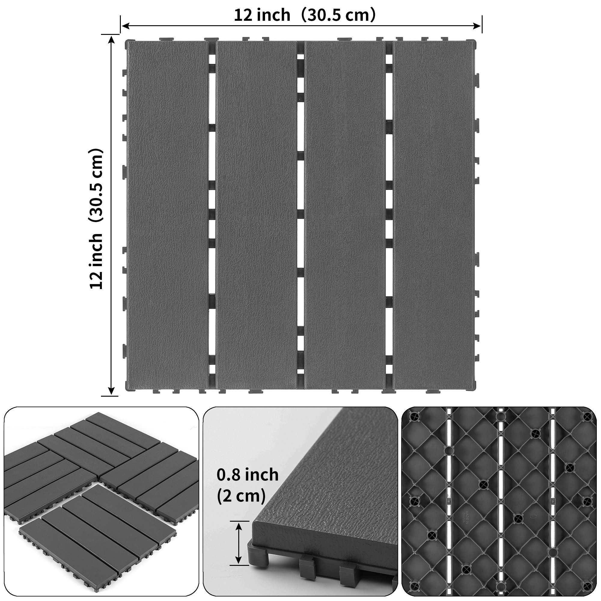 Rolipo Terrassendielen Kunststoff Fliesen 30x30cm,44 PCS/3.96m² Terrassenfliesen Klickfliesen, 3,96 m², BxL: je 30x30 cm, 20 mm Stärke, (44-St), Größe (Fläche):3.96 m², 44 Fliesen, für Haustier- und Gartenhäuser