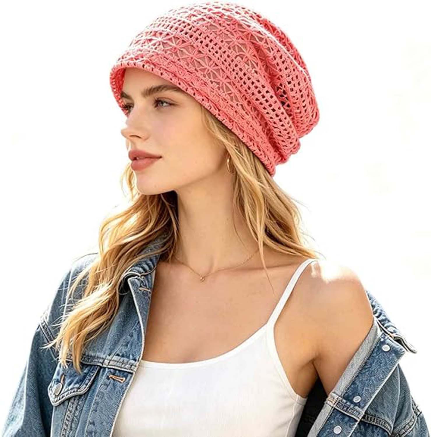 nsihing Beanie Glitzernde Spitzenmütze für Damen, leichte, atmungsaktive Strickmütze