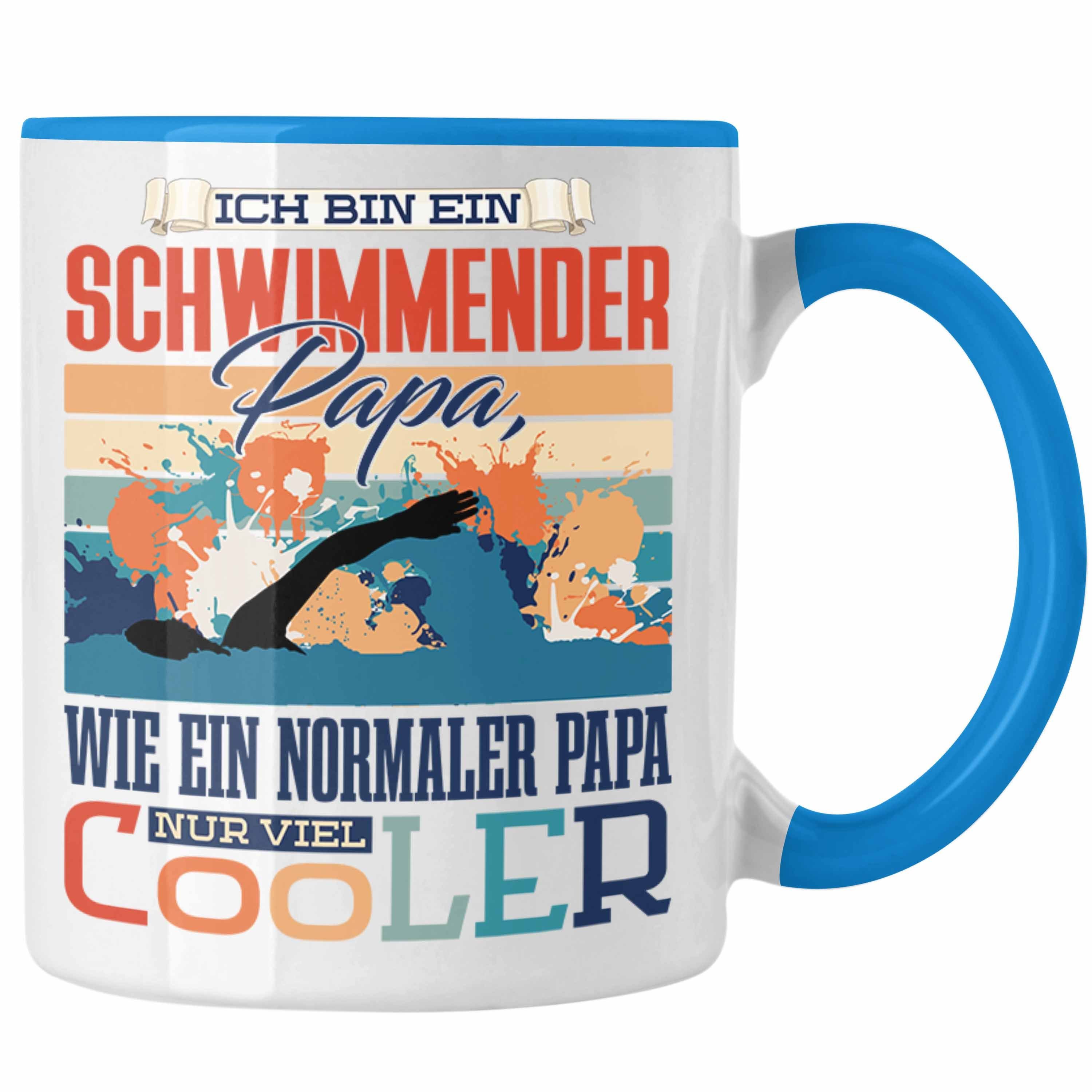 Trendation Tasse Trendation - Schwimmen Papa Tasse Geschenk Vater Geschenkidee zum Vate Blau | Teetassen