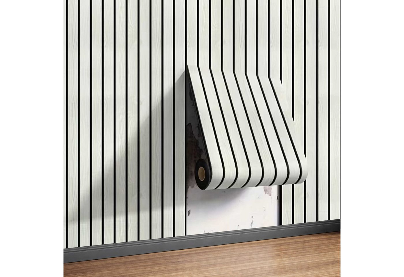 Nomiro Wandpaneel Akustikpaneel selbstklebend Holzoptik 3D Wandpaneel Lamellen 300x40cm, BxL: 40x40 cm, 1,2 qm, (3-tlg)