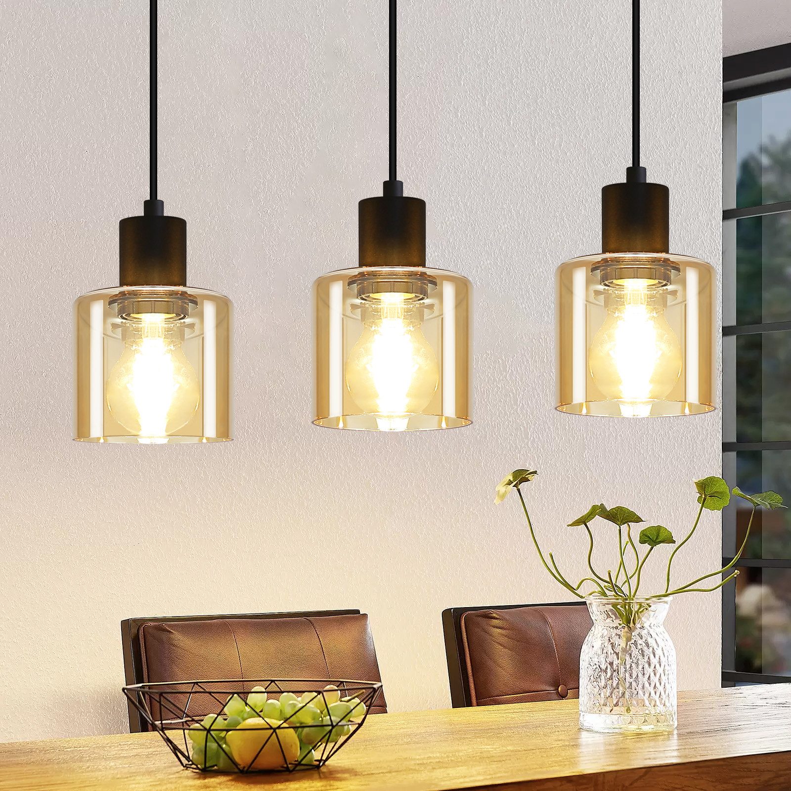 ZMH Pendelleuchte Esstischlampe Hängend Hängeleuchte Schwarz/Berstein günstig online kaufen