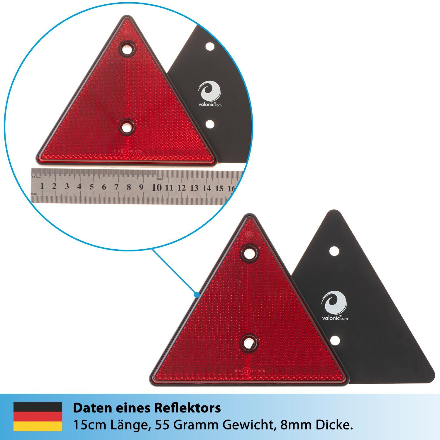 valonic Motorradanhänger Anhängerreflektor, Prüfzeichen, E11 Dreieckrückstrahler, 2 Stück