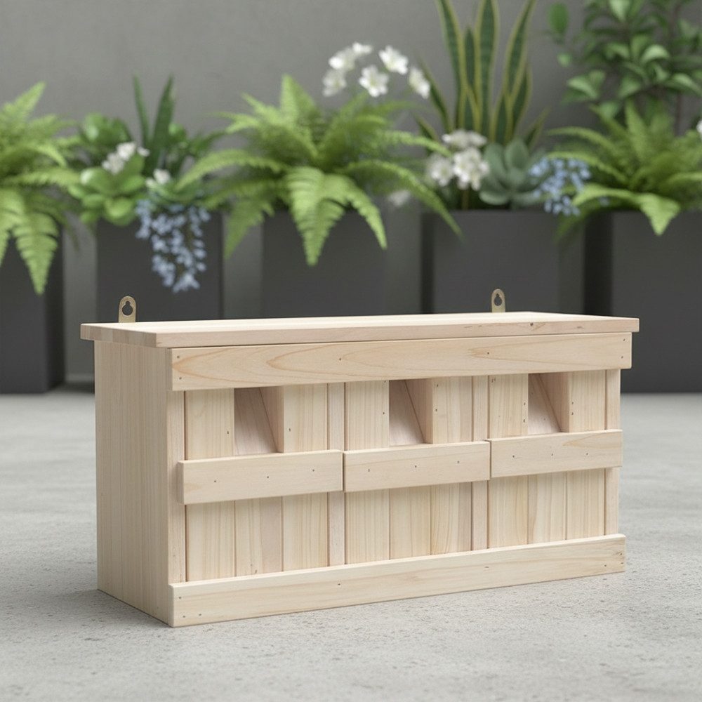 Feel2Home Nistkasten Nistkasten Vogelhaus Nisthöhle mit 3 Nistkammern Spatzenhaus Villa, Maße ca. 44 x 15 5 x 21 5 cm (BxTxH)