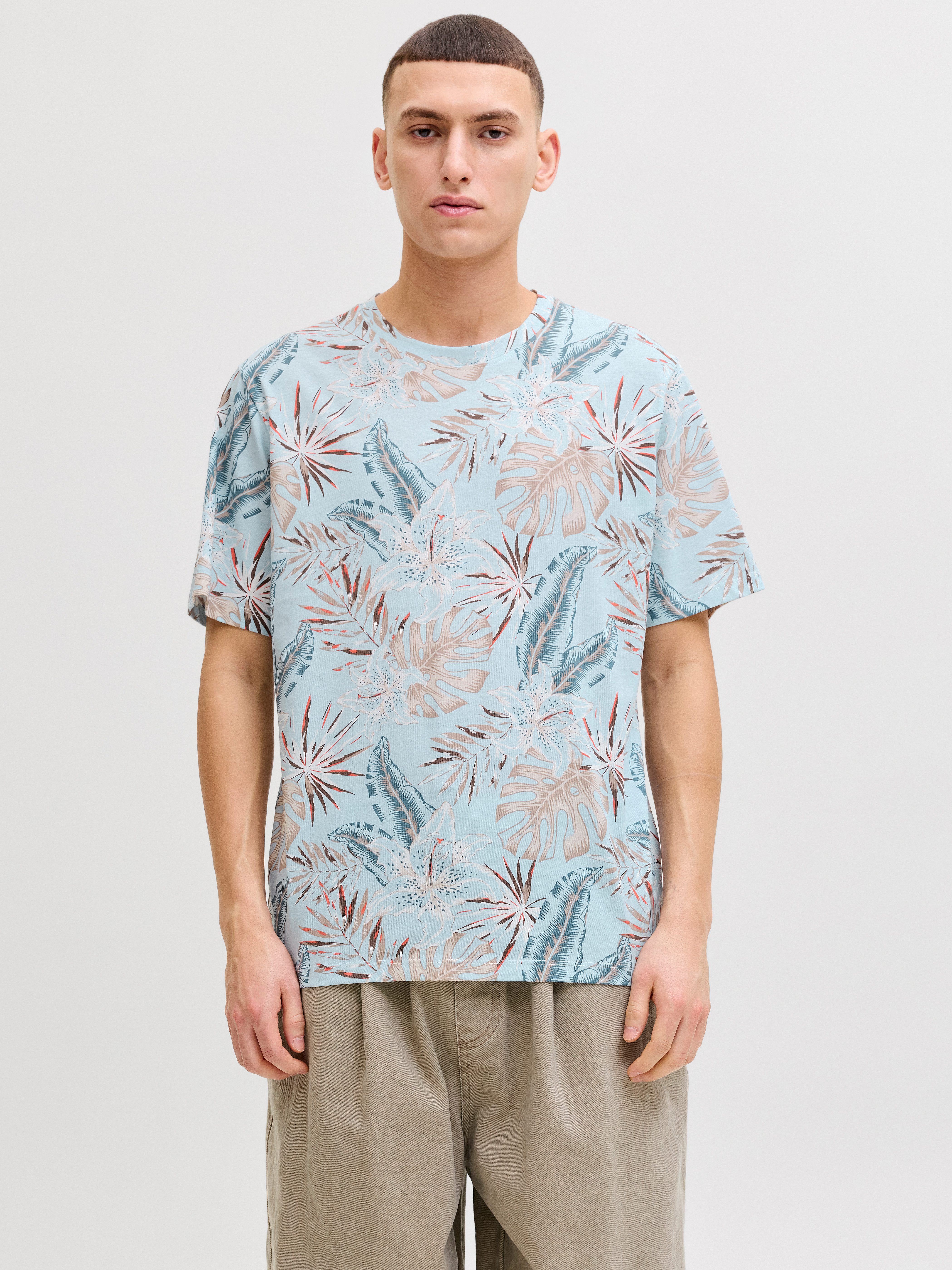 Jack & Jones Rundhalsshirt JJHONOLULU AOP TEE SS CREW NECK Baumwolle, regul günstig online kaufen