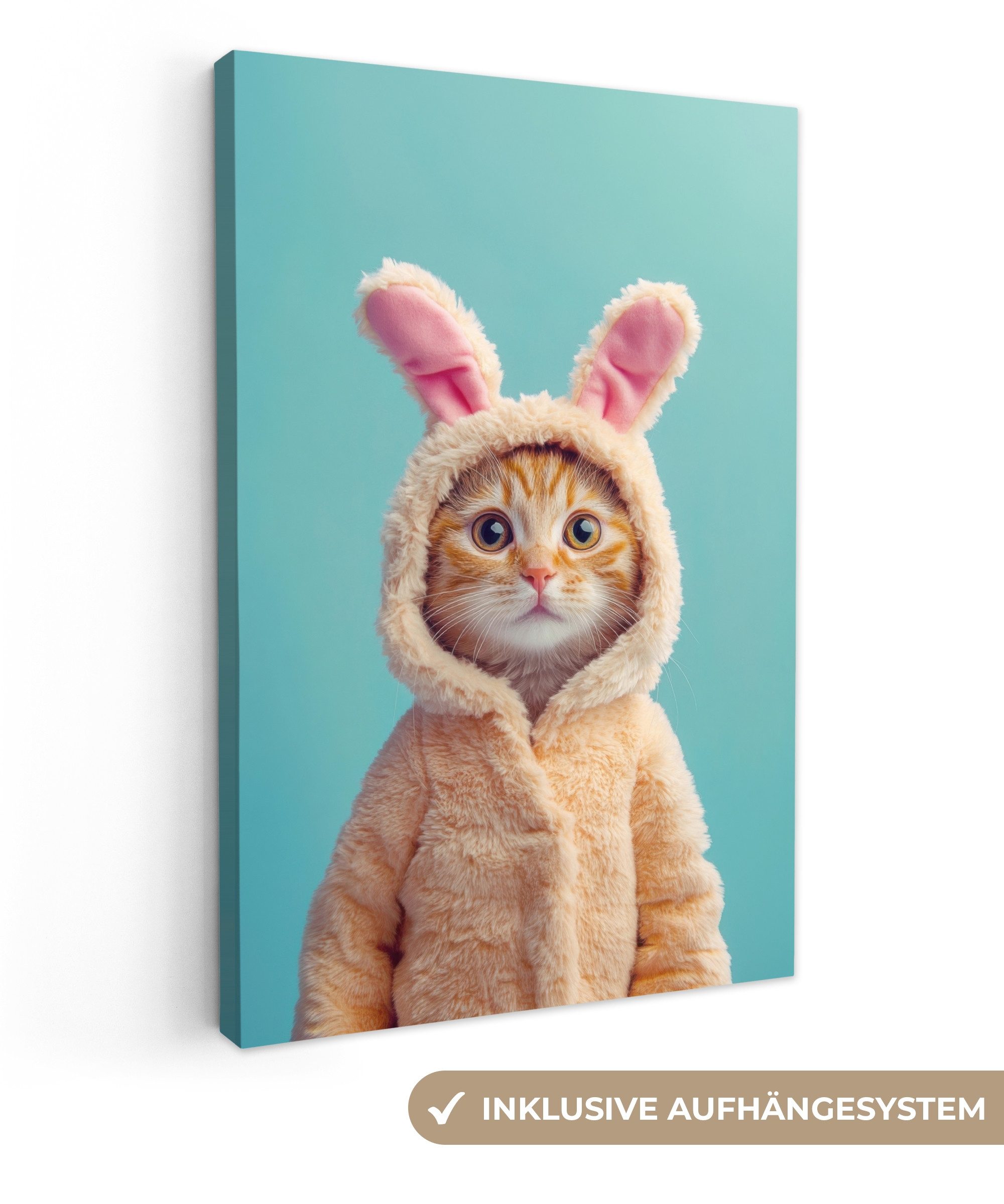 OneMillionCanvasses® Leinwandbild Osterhase - Katze - Kostüm - Ostern Dekoration, Fotodruck (1 St), Leinwand Canvas Wandbild, Wanddekoration 20x30 cm