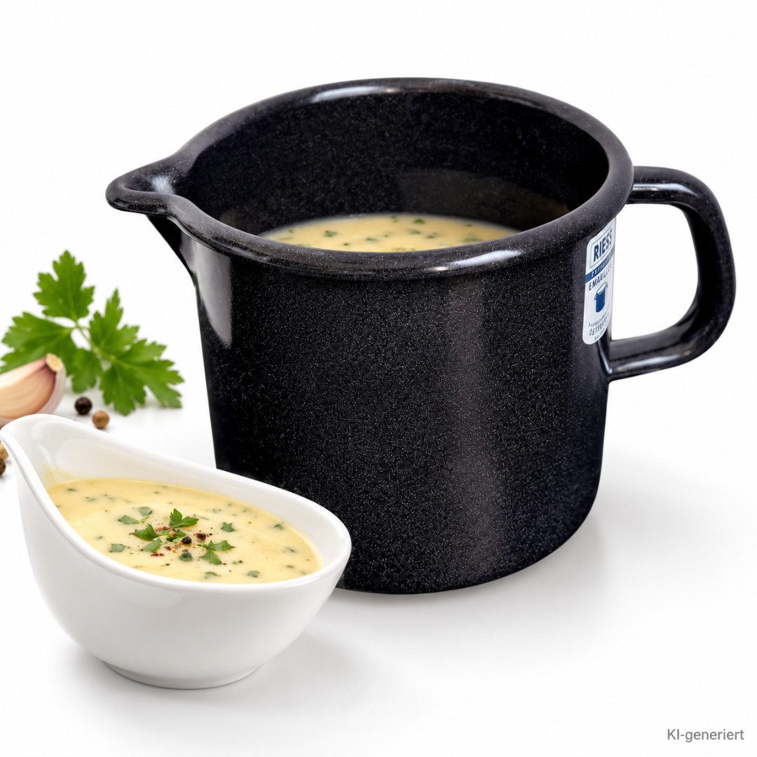 Riess Milchtopf, Emaille, mit praktischem Ausguss "Schnabel"
