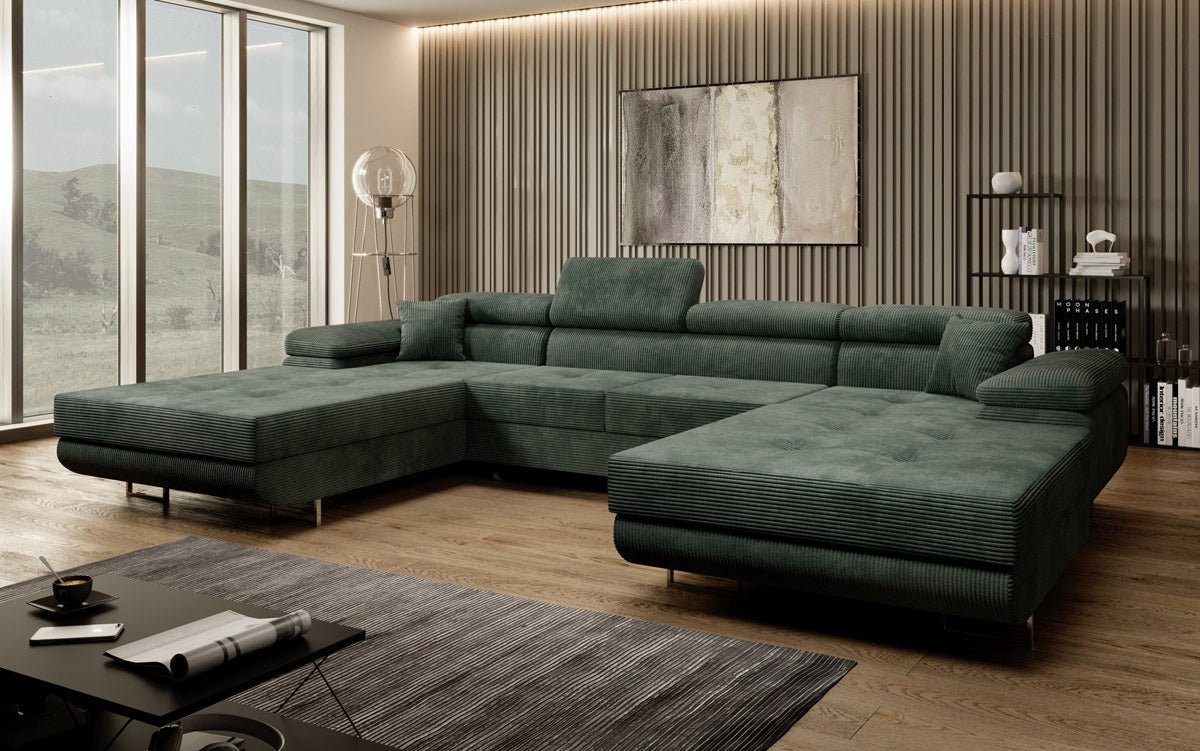 Luxusbetten24 Schlafsofa Designer Sofa Calvera U in Cord, mit Stauraum und Schlaffunktion – Bild 3 von 5