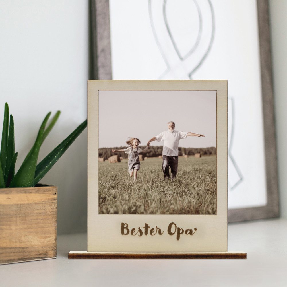 WANDStyle Bilderrahmen für Polaroid, aus Holz mit Gravur "Bester Opa", ideale Sofortbild-Rahmung