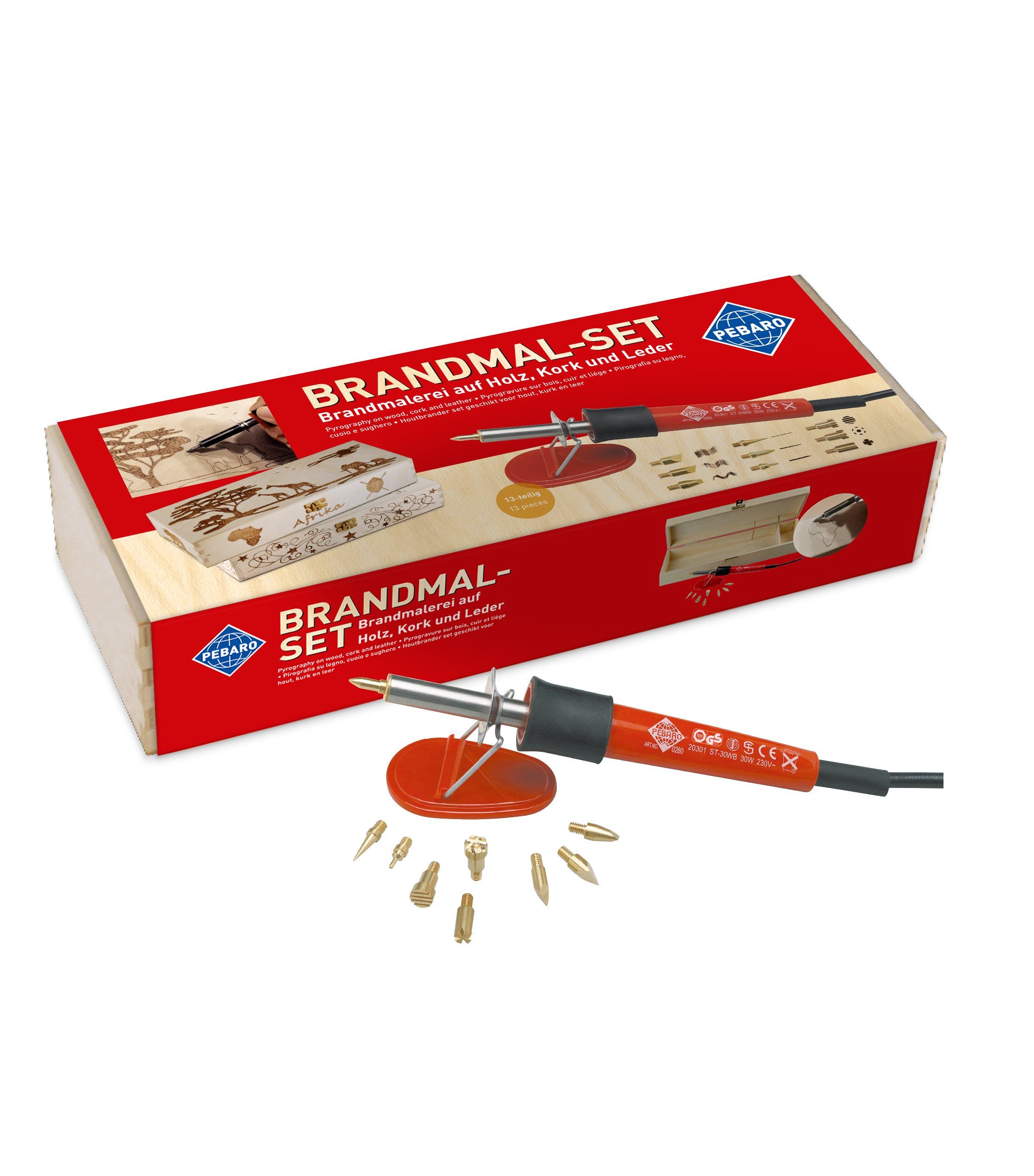 Pebaro Kreativset Brandmalset mit 9 Spitzen in Holzbox