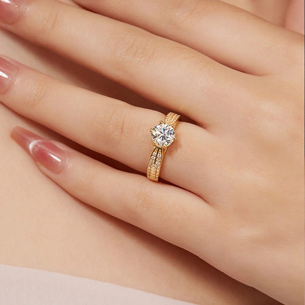 Runde Perlé Fingerring Funkelnder Moissanit Verlobungsring günstig online kaufen