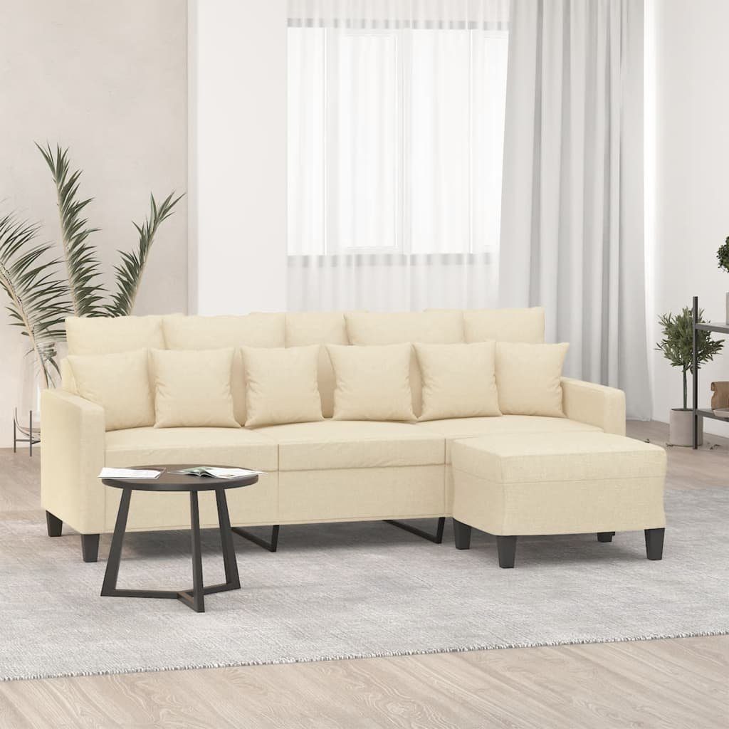 vidaXL Sofa 3-Sitzer-Sofa mit Hocker Creme 180 cm Stoff
