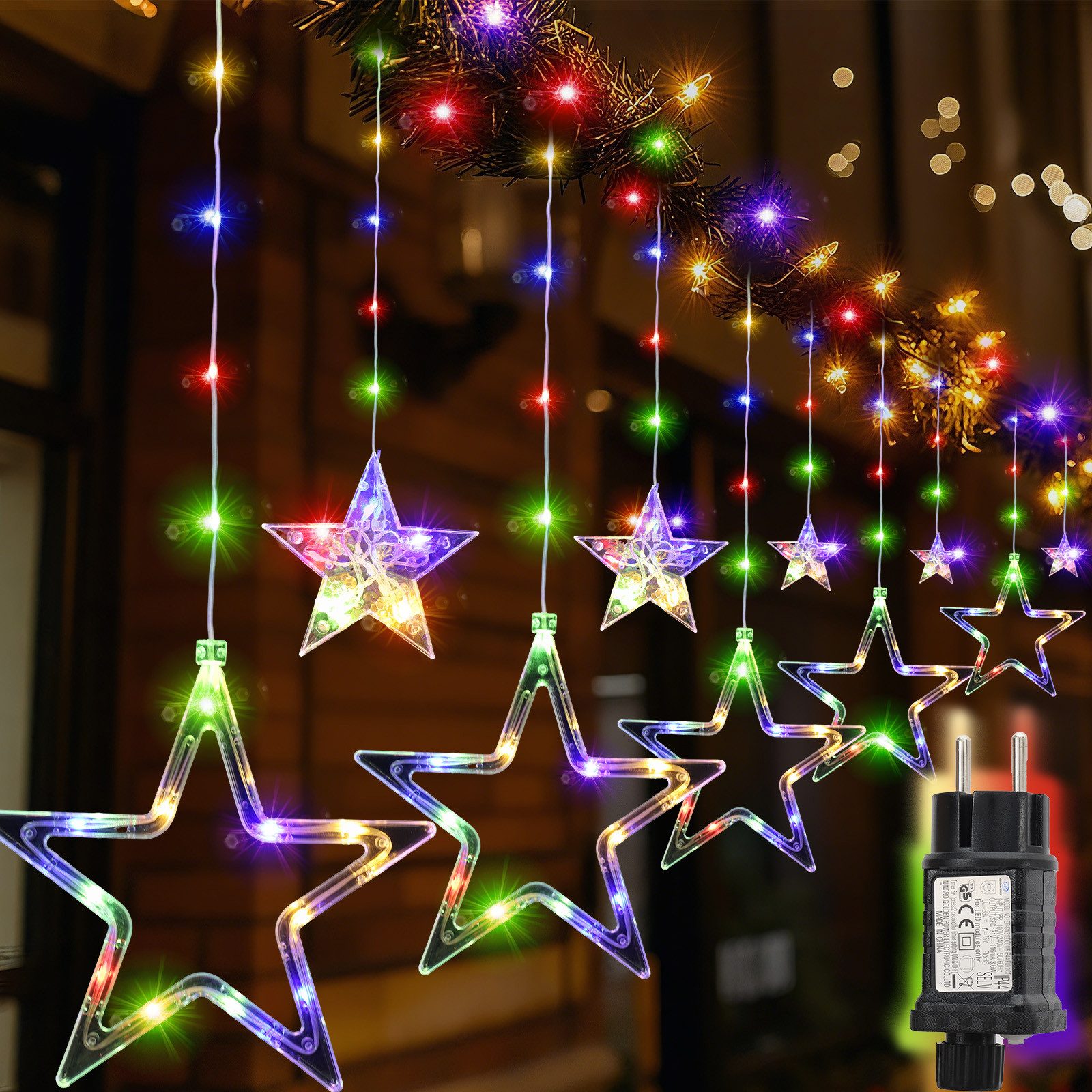 Salcar LED-Lichterkette LED Sterne 2m 160 LED Lichtervorhang Weihnachten Lichterkette Außen, 2m 160 LED Warmweiß, 8 Modi, Timer und Memory