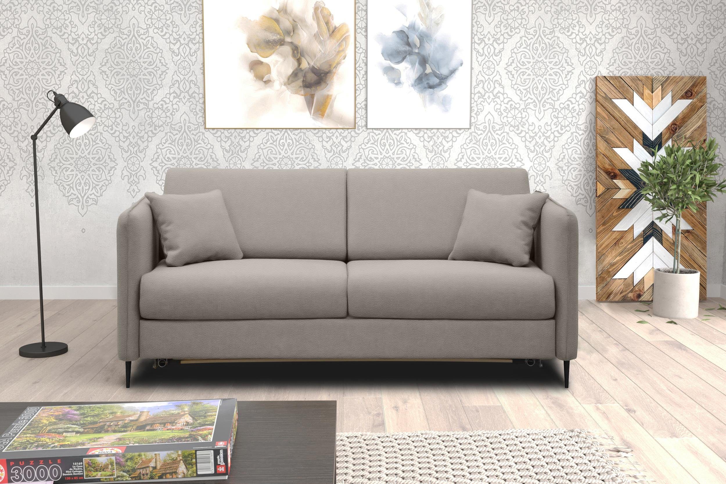 Stylefy 3-Sitzer Arnold, Sofa, 2-Sitzer, mit Bettfunktion, frei im Raum stellbar, Modern Design, Metall