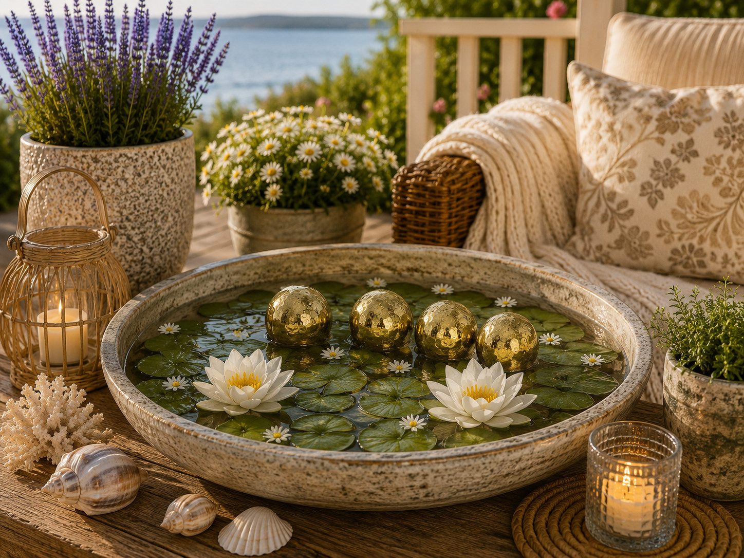 finehomegarden Teichfigur Schwimmkugel gold Ø4cm Blüten Porzellan 2fach sort. (4er Set), (Set, 4-St., 4tlg), Schwimmende Deko Kugeln für Teich & Wasserschalen G – Bild 2 von 2