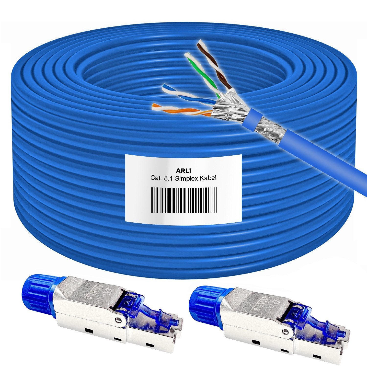 Verlegekabel 25m Cat 8.1 Netzwerkkabel + 2x RJ45 Netzwerkstecker Installationskabel
