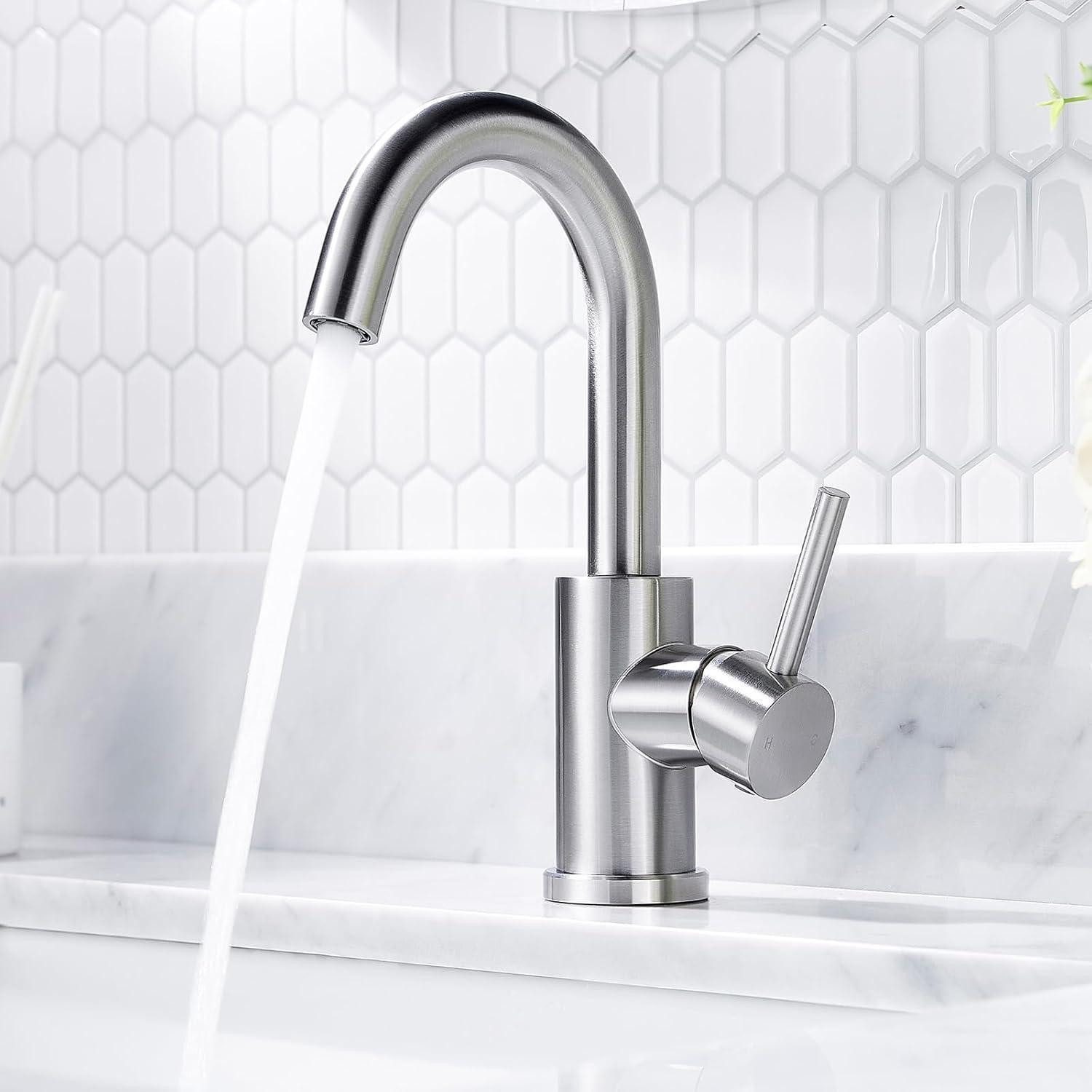 LuxusKollektion Waschtischarmatur Wasserhahn Edelstahl 360 drehbar Auslaufhöhe 175mm Edelstahl – Bild 2 von 5