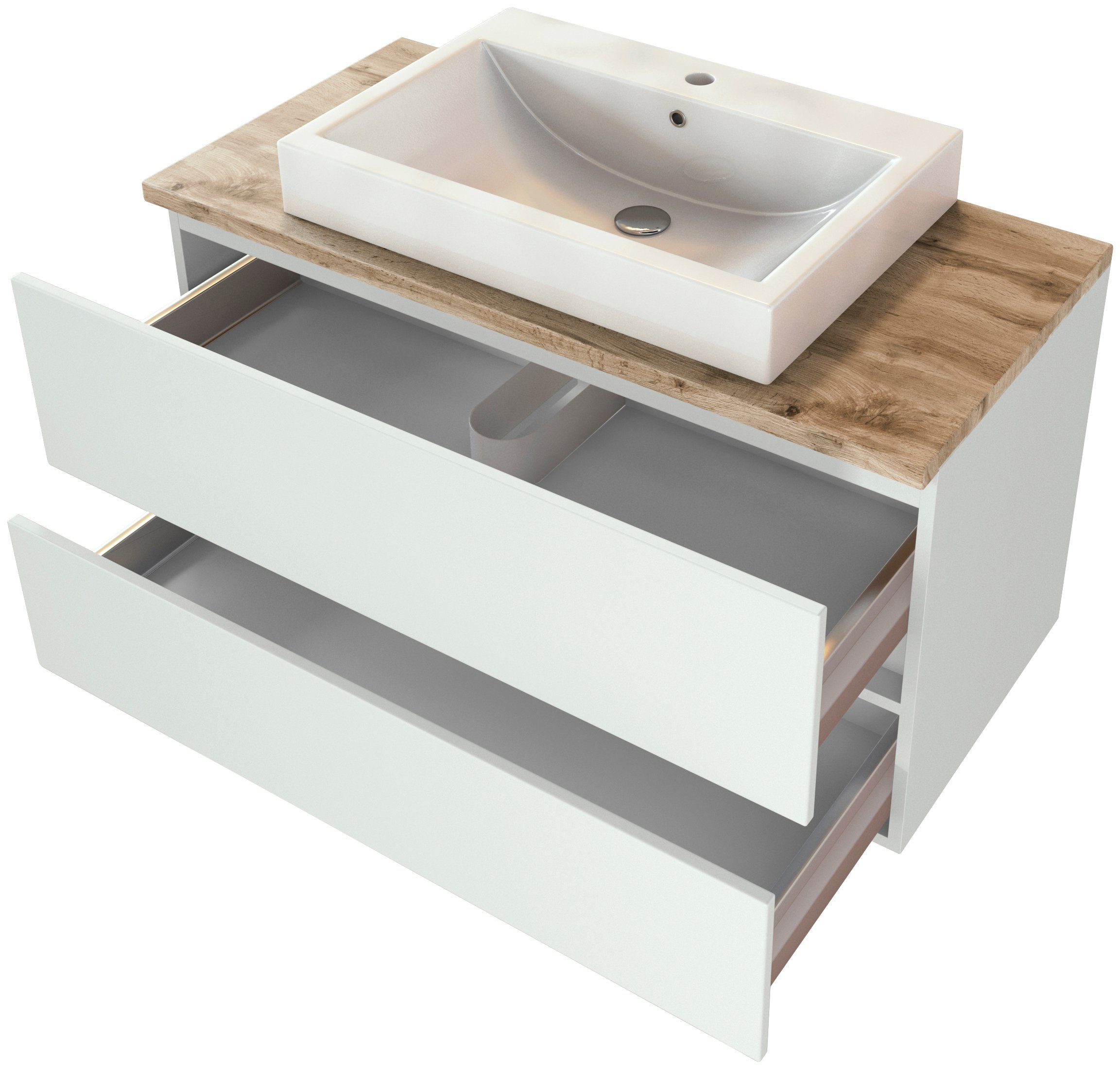 welltime Waschtisch Livorno (Set, 2-St), mit 2 Schubladen, Keramik