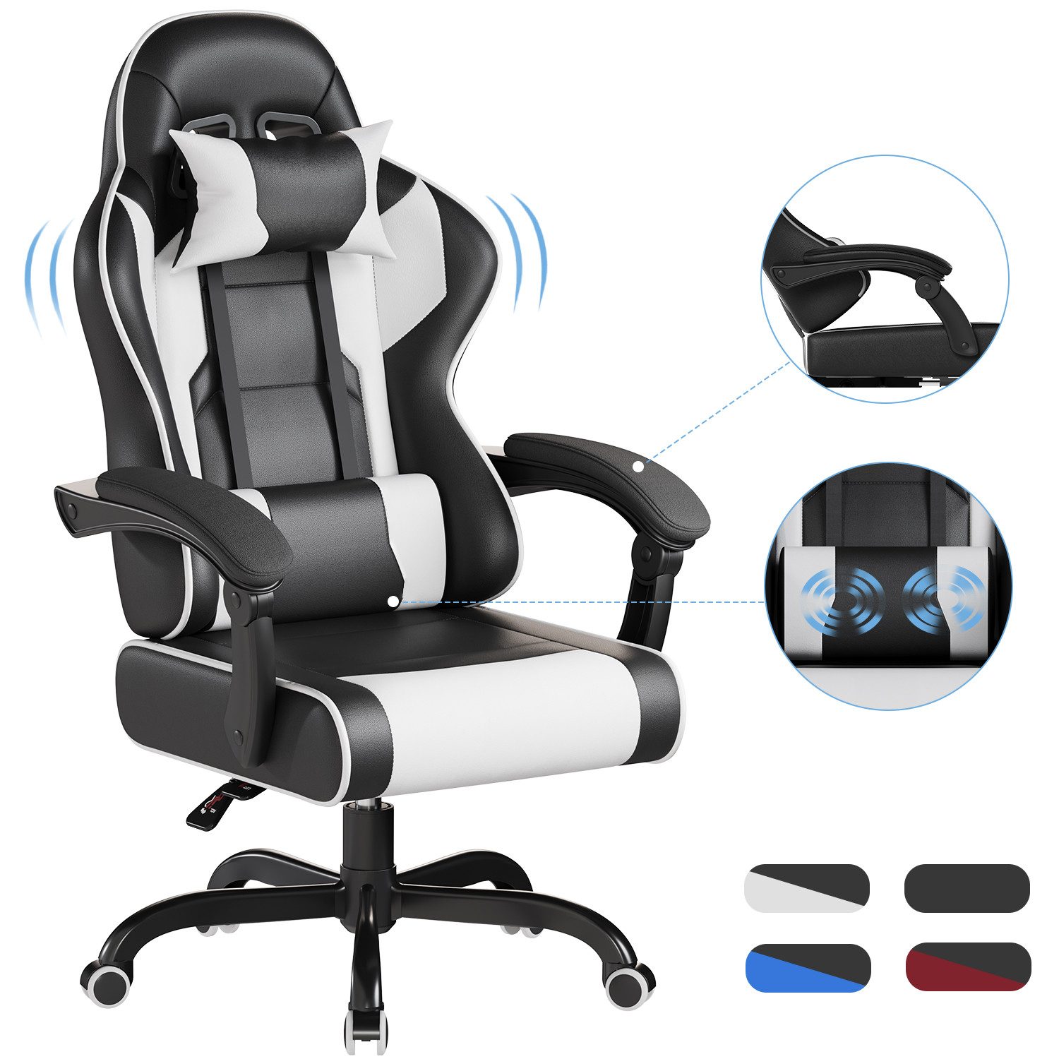 HOMALL Gaming-Stuhl Massage Bürostuhl mit Fußstütze,Kopfstütze Gaming Chair (Gaming Sessel,Federsitzkissen mit Fußstütze,360° drehbar)
