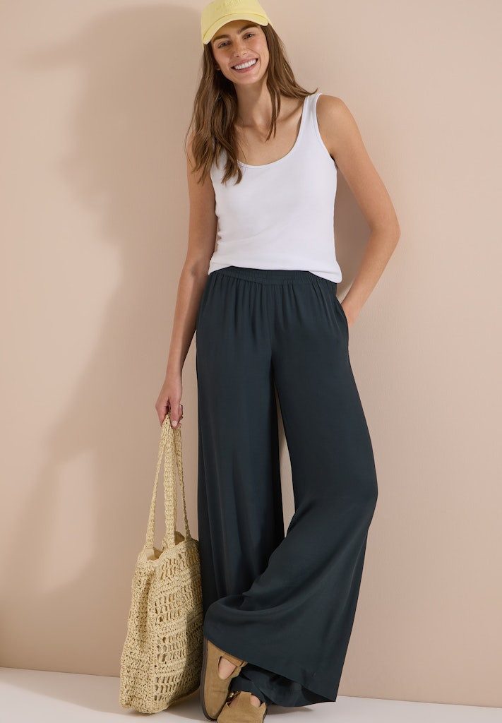 CECIL 3/4-Hose Cecil / Da.Casual-Hose / EOS_Wide Leg Crepe Viscose Sol