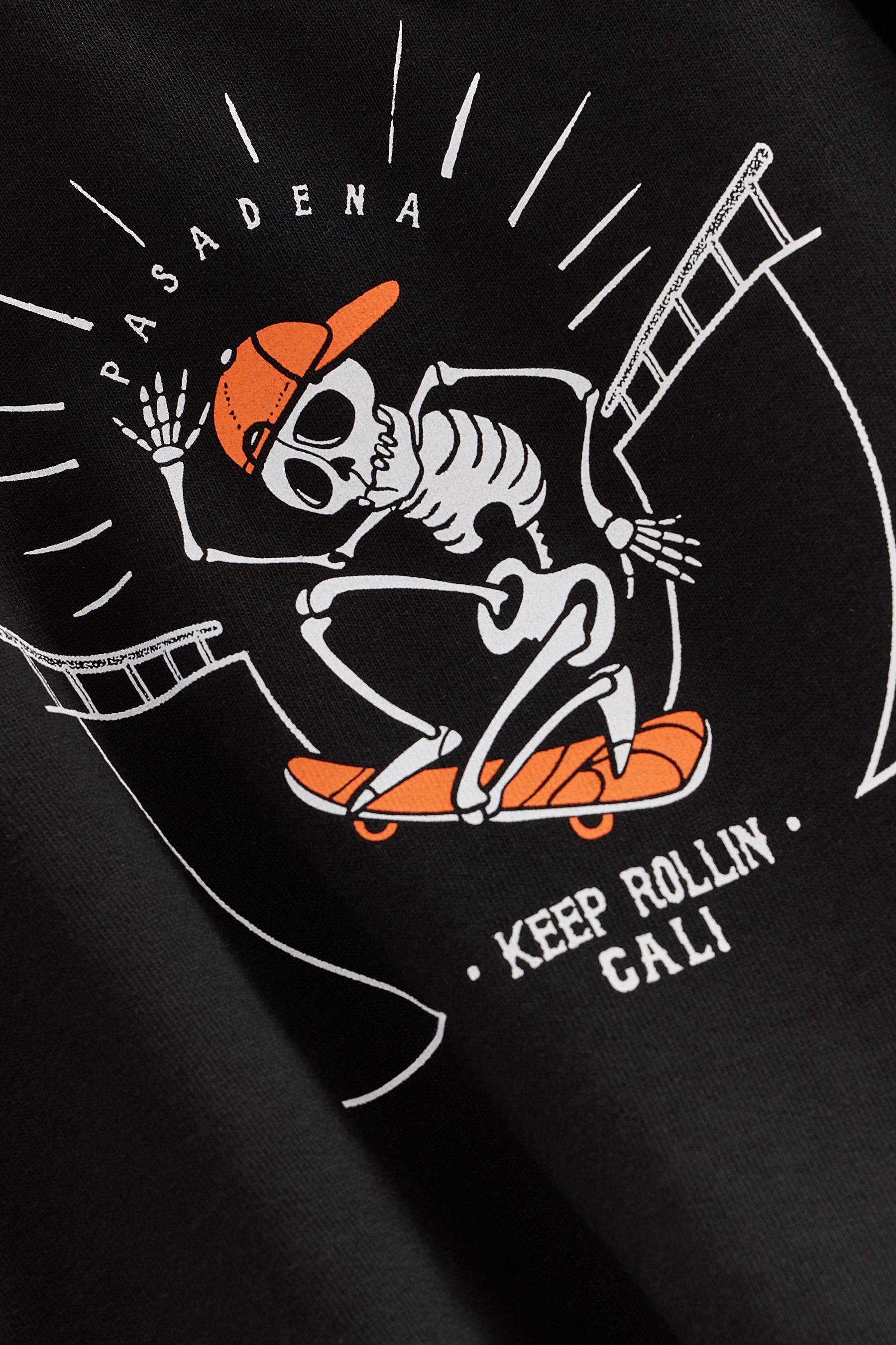 Skating Fit Kurzarm-T-Shirt Black Relaxed Next (1-tlg) T-Shirt Skeleton