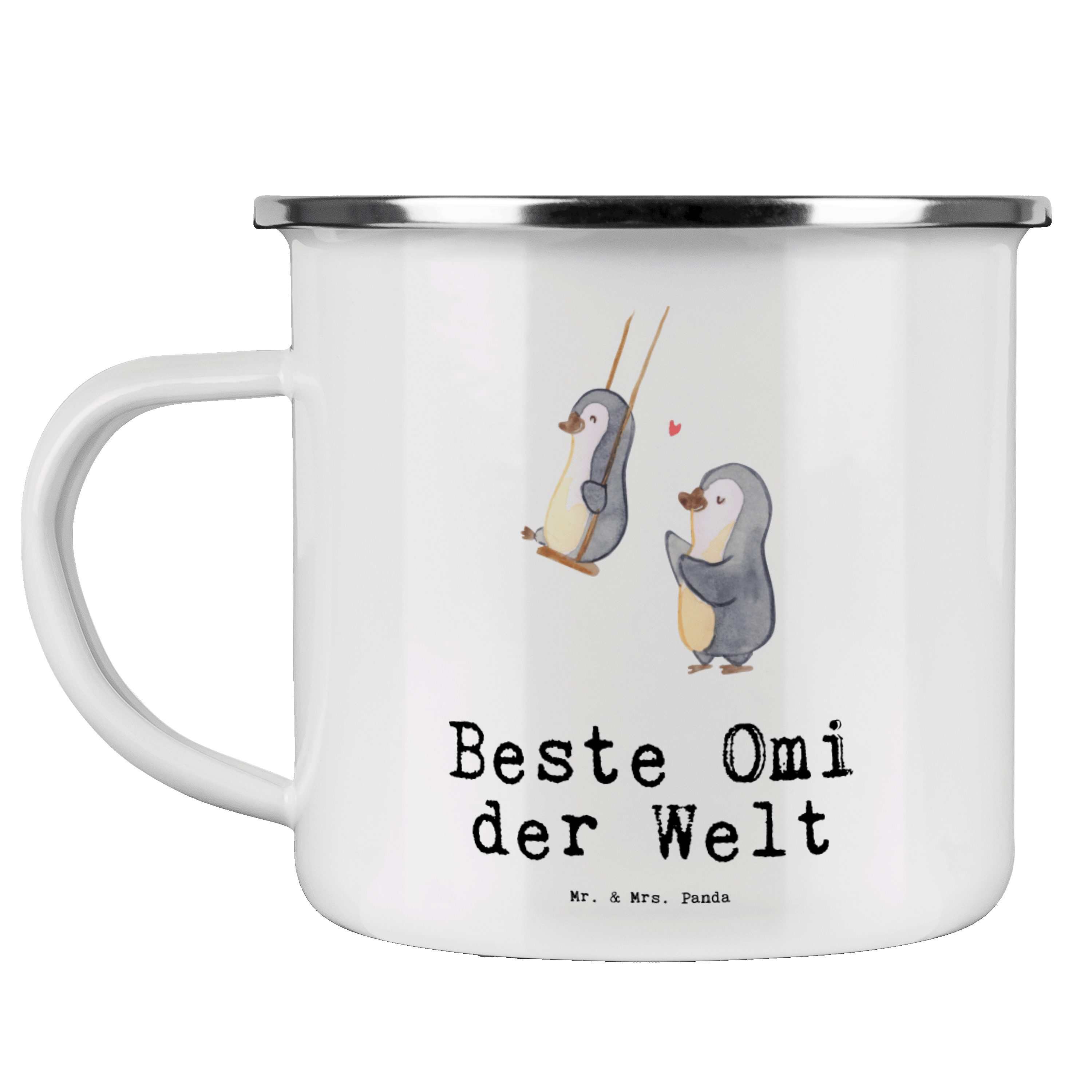 Mr. & Mrs. Panda Becher Pinguin Beste Omi der Welt - Weiß - Geschenk, Danke, Bester, Oma, Ede, Emaille