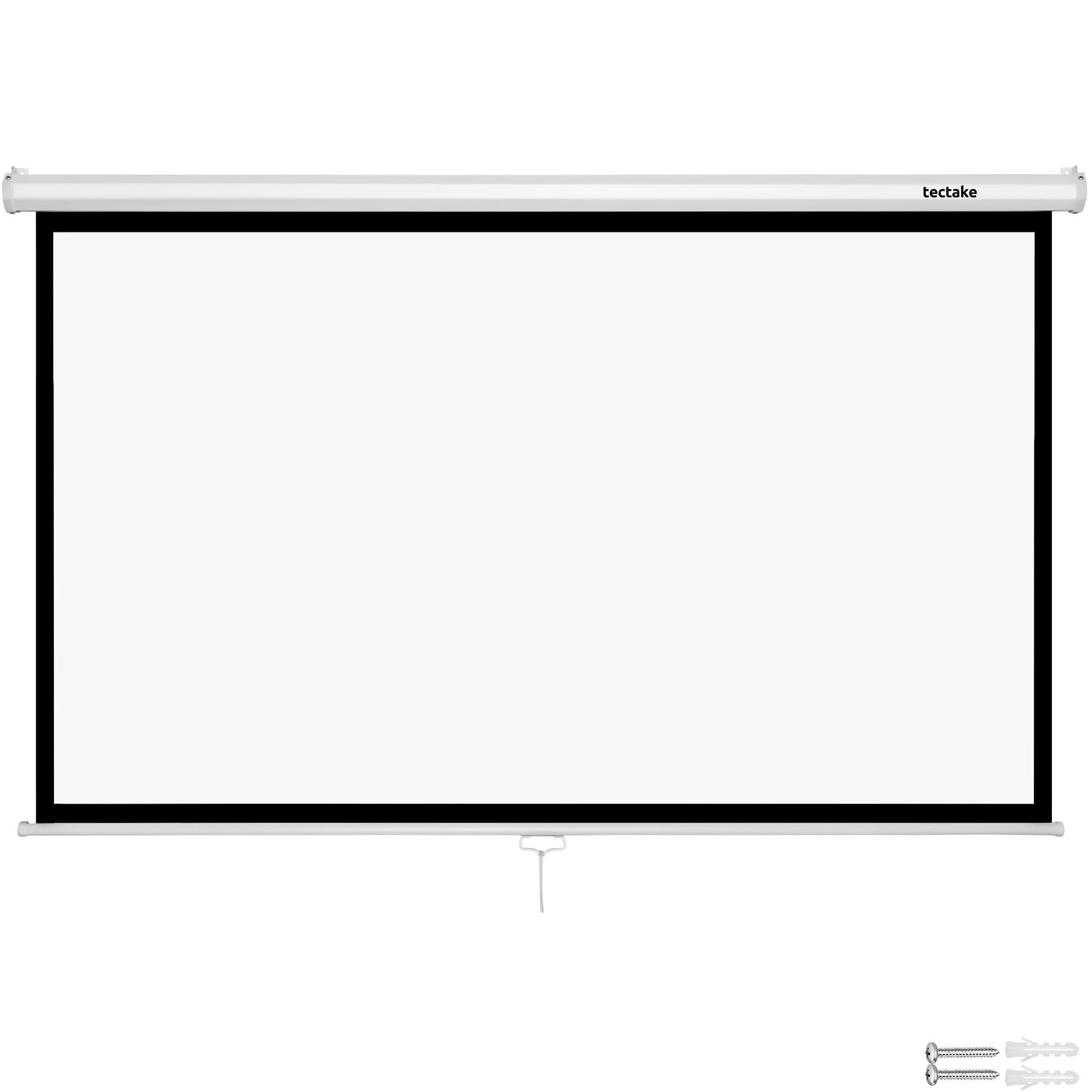 tectake Projektionsleinwand Cinema 72" - Flexibel ausziehbar, 4K & HD Deckeneinbauleinwand (Schwarze Maskierung und Rückseite für optimalen Kontrast)