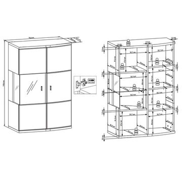 58 aufm Kessel Vitrine Hängevitrine Jandy 70x103x37 Wandvitrine Weiß/Anthrazit/Weiß HG/Anthra (1-St)