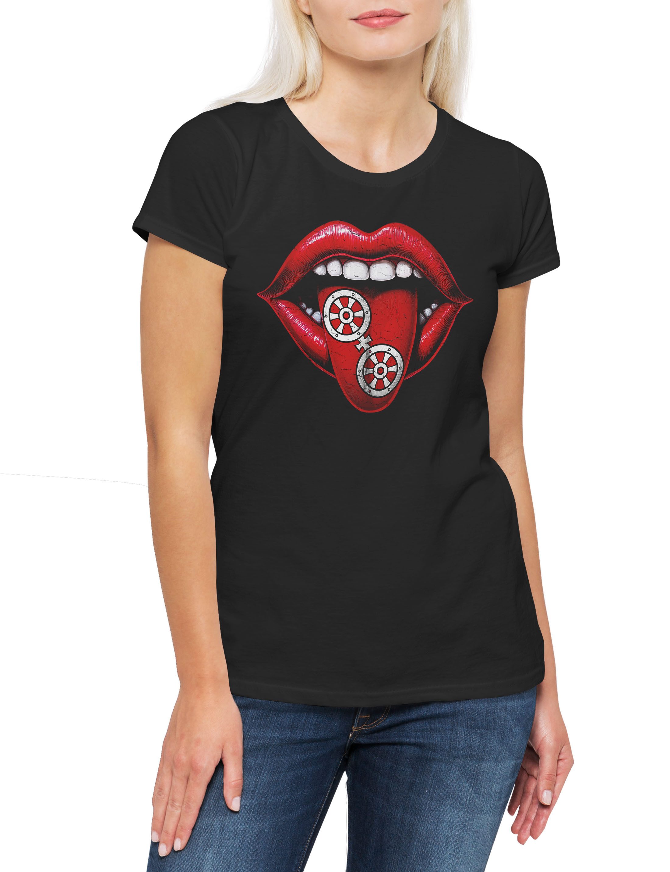 Print-Shirt Mainz Zunge Damen T-Shirt Kölle Bleibt Mainz Alaaf Kostüm Fasching