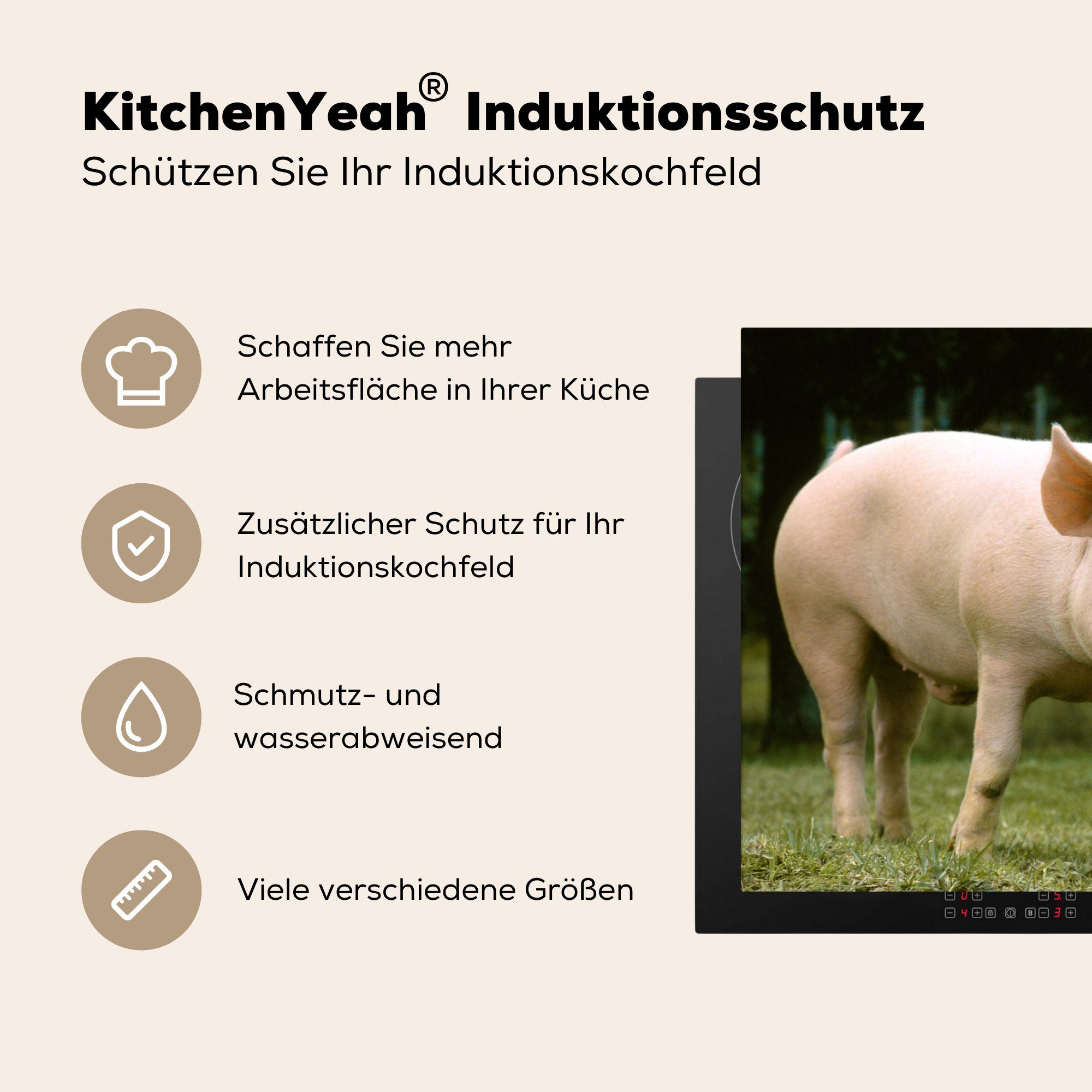 - Herdblende-/Abdeckplatte die Mütze - Schwein MuchoWow cm, tlg), für (1 küche, Gras, Ceranfeldabdeckung Vinyl, 81x52 Schutz Induktionskochfeld