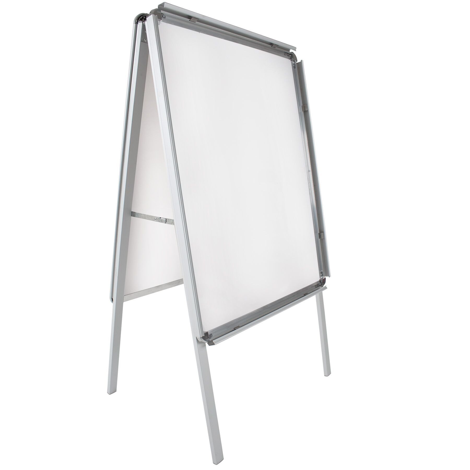 tectake Standtafel Aluminium-Kundenstopper DIN A1, doppelseitig, inkl. 2 Schutzfolien, (Werbeaufsteller, in grau), klappbar und wetterfest, Klicksystem sowie ab – Bild 4 von 5