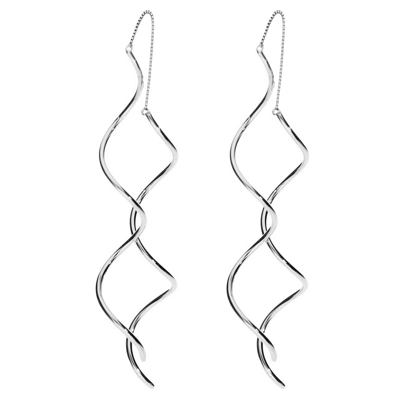 Paar Ohrhänger Durchzieher in Silber Spirale Anhänger Ohrringe Hängend Modern Lang