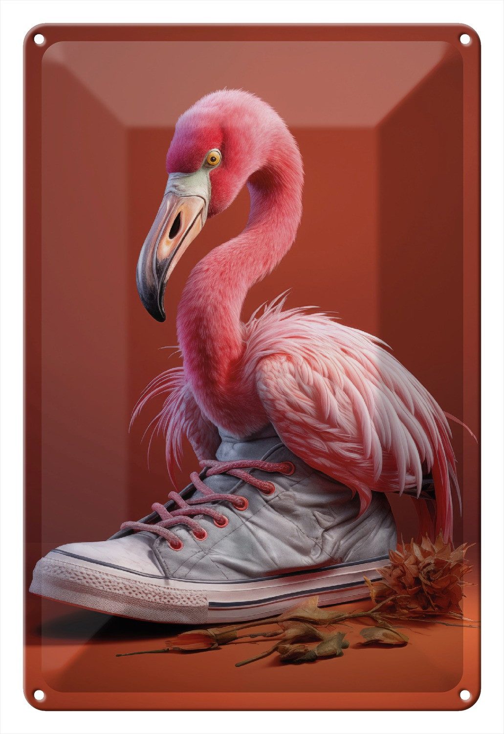 Wallario Metallbild, Flamingo im Sneaker, in verschiedenen Ausführungen