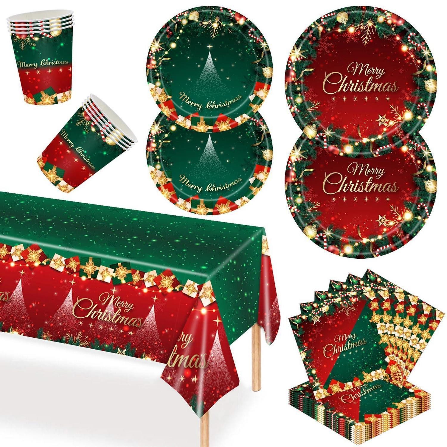 LuxusKollektion Tischdecke Weihnachtsgeschirr Set 16 Gäste blau rot grün