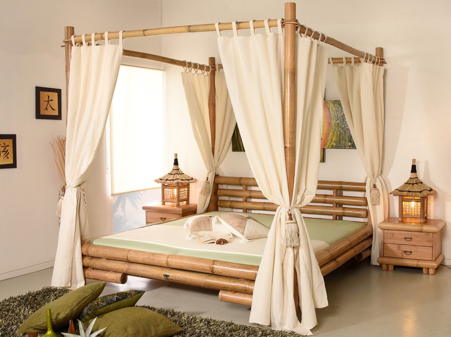 Bambus-Lounge Himmelbett Koh Tao Bambusbett Bettgestell Bettrahmen Schlafzimmer Rattanbett