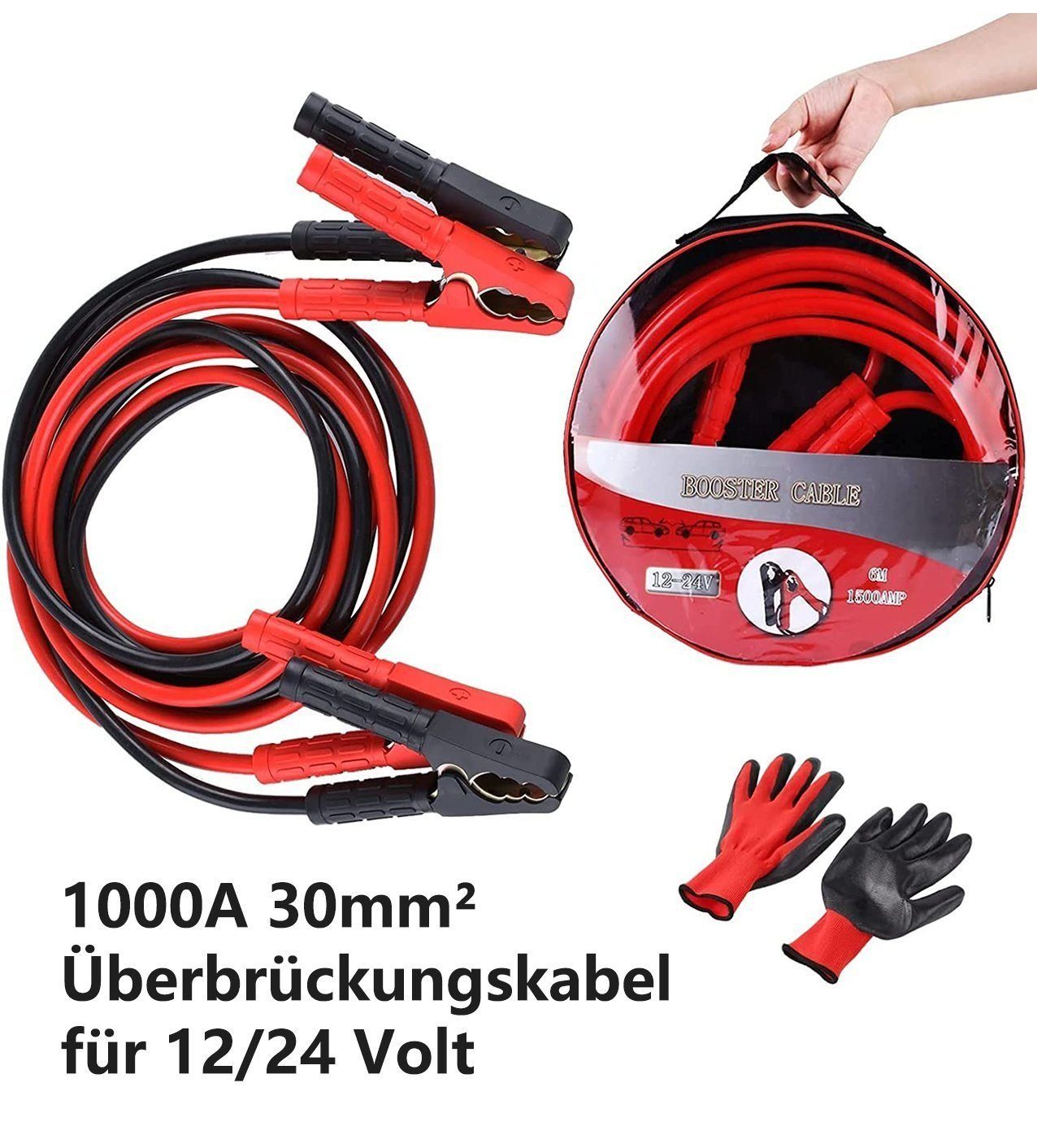 TLGREEN Starthilfekabel, (400 cm), 12V/24V Überbrückungskabel, Starterkabel Set, 30mm² 1000A