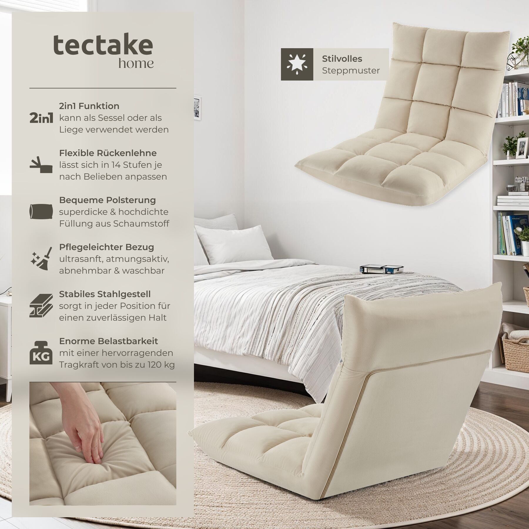 tectake Relaxsessel Fernsehsessel Snooze, 2 in 1 Samt, 14-fach verstellbar, günstig online kaufen