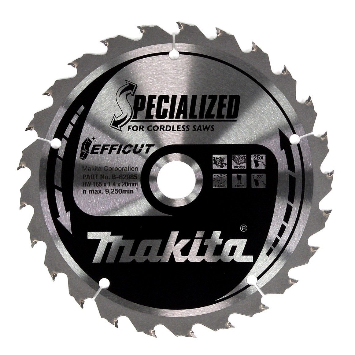 Makita Kreissägeblatt EFFICUT Kreissägeblatt für Holz 165 x 1,4 x 20 mm 25 Zähne (B-62985)