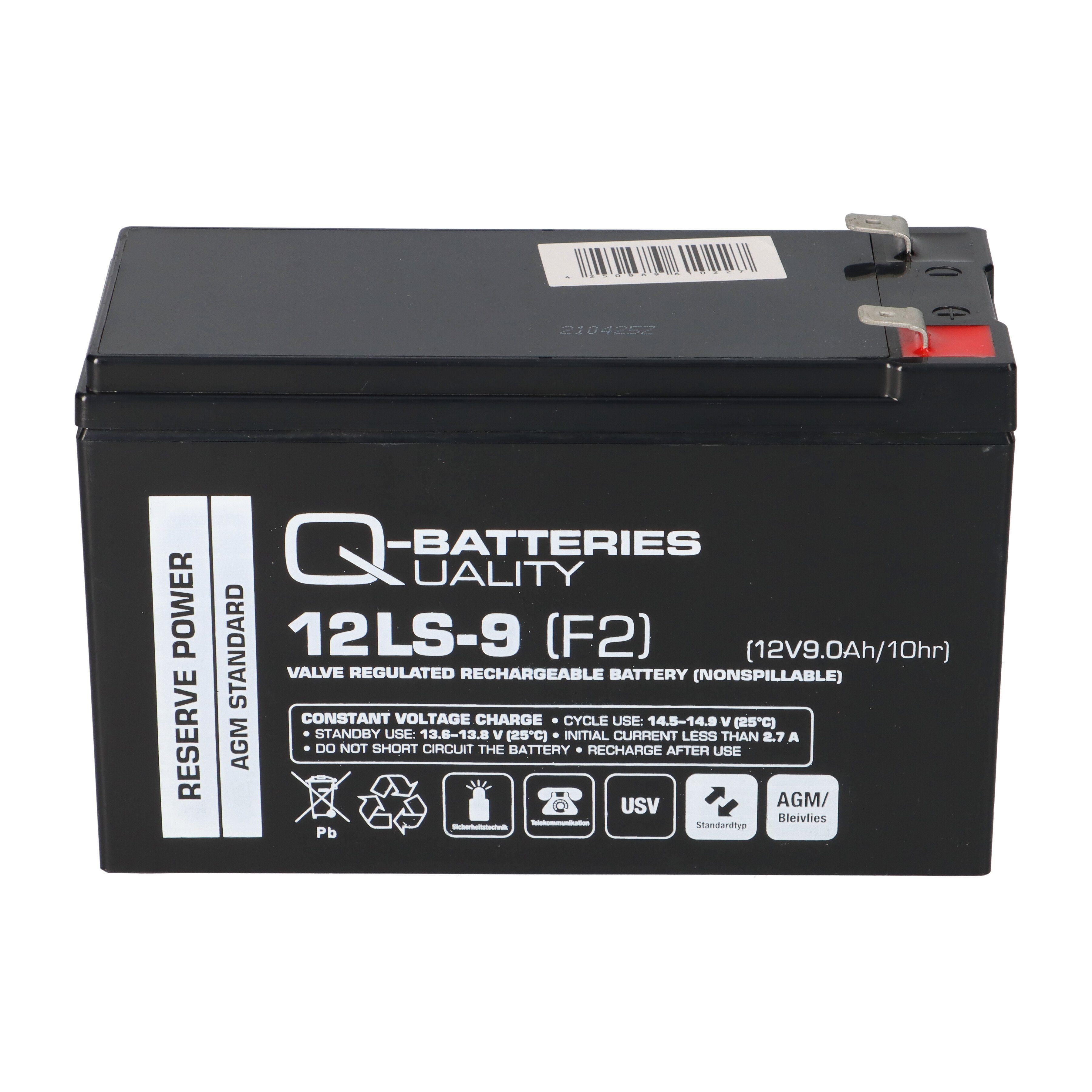 F2 Q-Batteries 9Ah 12V Q-Batteries Jahre AGM Akku 12LS-9 10 Bleiakkus